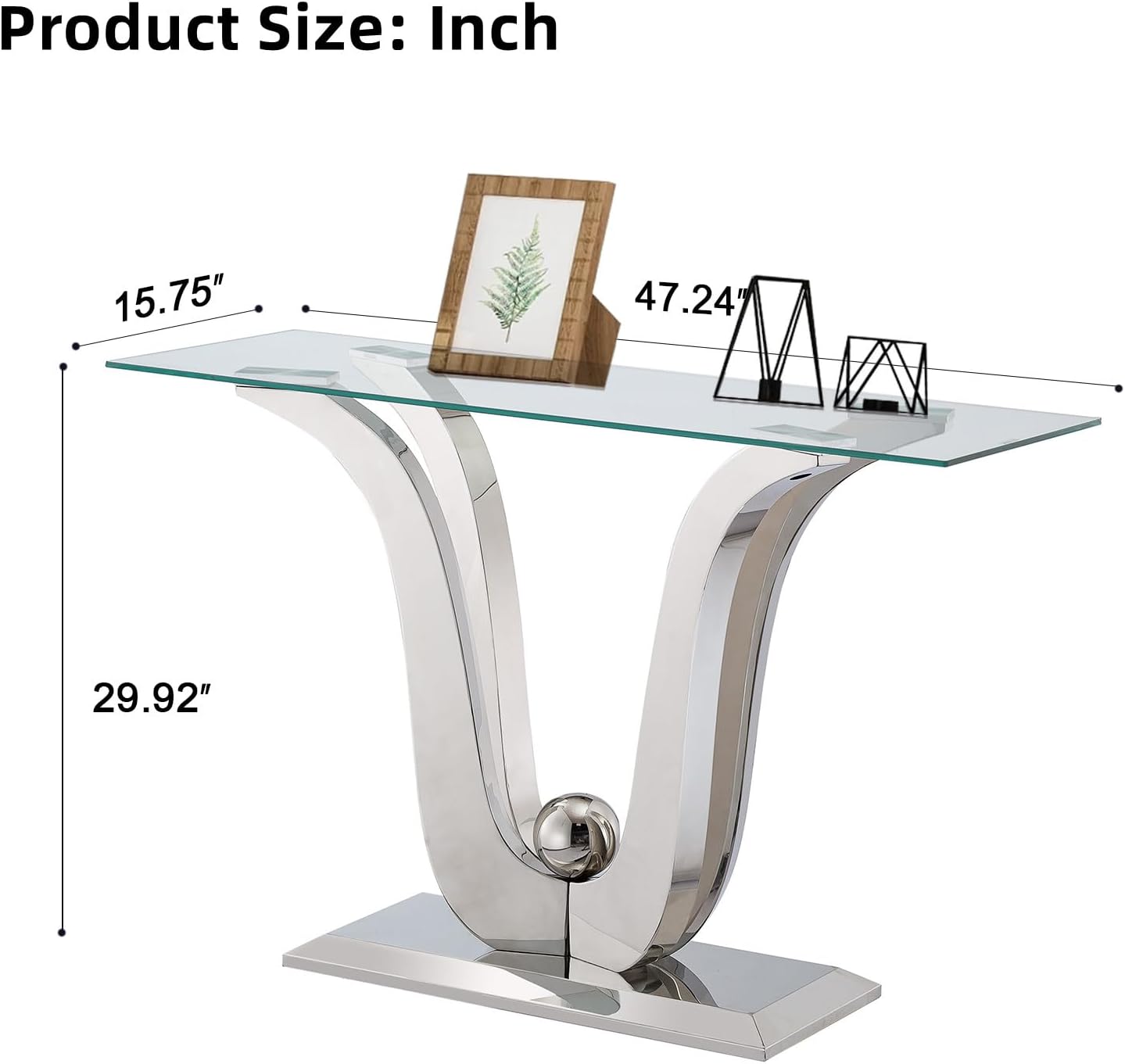 SSLine 1 Piece Living Room Console Table Luxury Glass Entryway Table, Modern Silver Console Table with Flower-Shape Stainless Steel Pedestal Base for Living Room Hallway Corridor(1 Console Table)