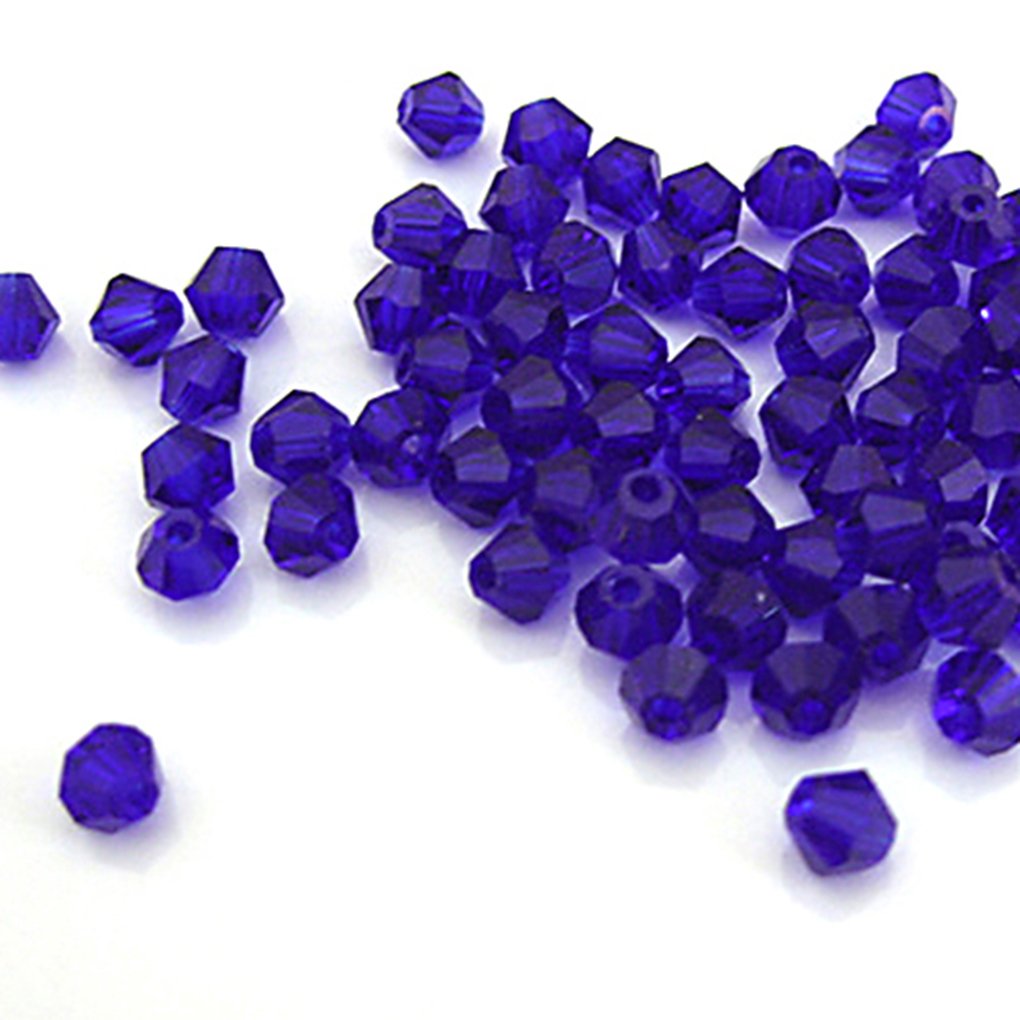 Gemini_mall® 100 Faceted Bicone Crystal Glass Beads 4mm for Jewelry Making (Dark Blue)
