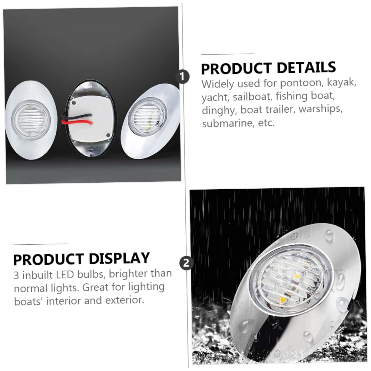 KOMBIUDA Luci di Navigazione LED per Barca a Poppa 4 Pezzi 12v Blu | Corpo in Abs PC Cromato, 3 LED Integrati, Impermeabili, per Rimorchio Nautico e Imbarcazione