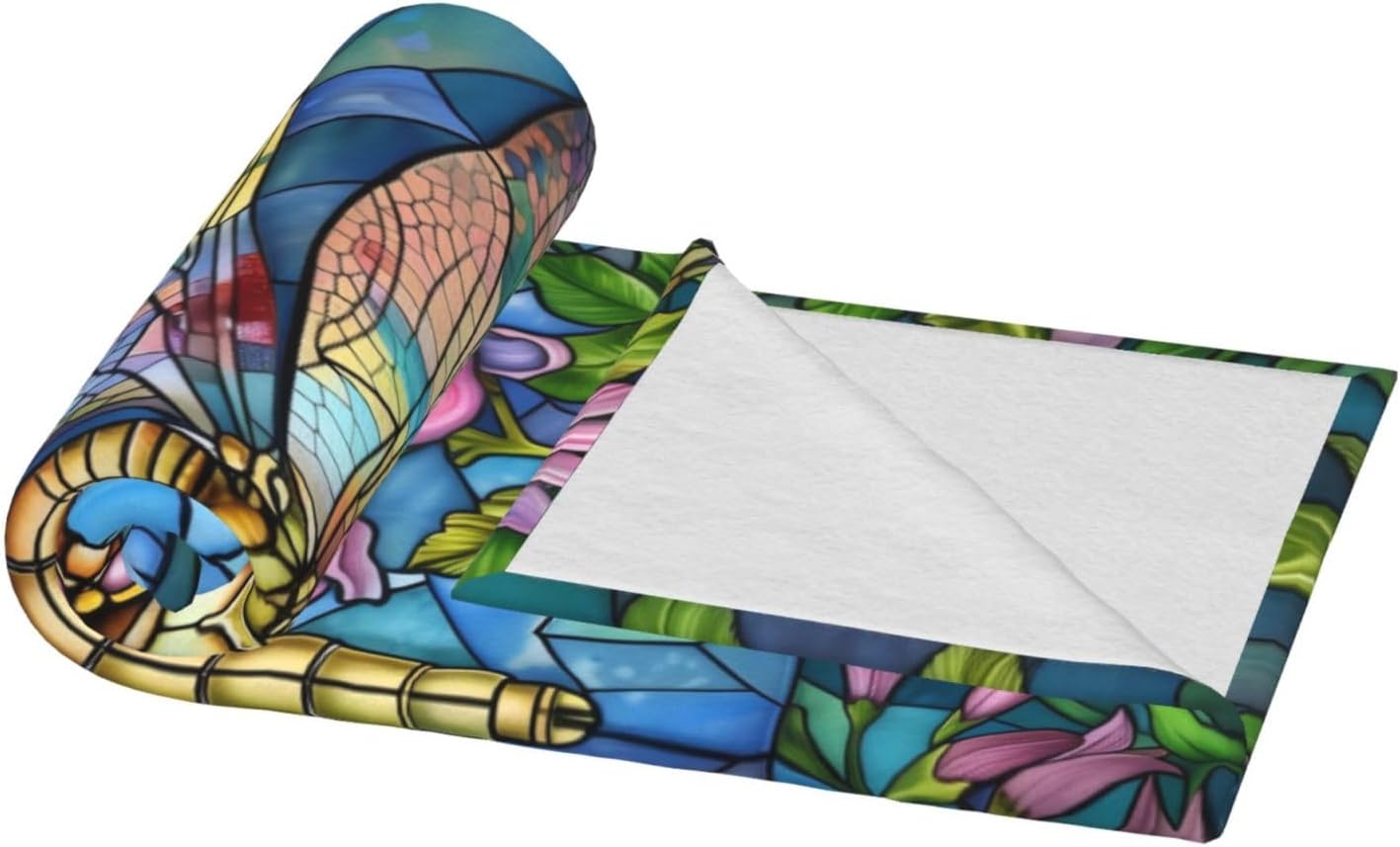Generic Stained Glass Dragonfly Throw Blanket, Floral Dragonfly Themed, Soft Cozy Lightweight Plush, 50x60in - Image 3