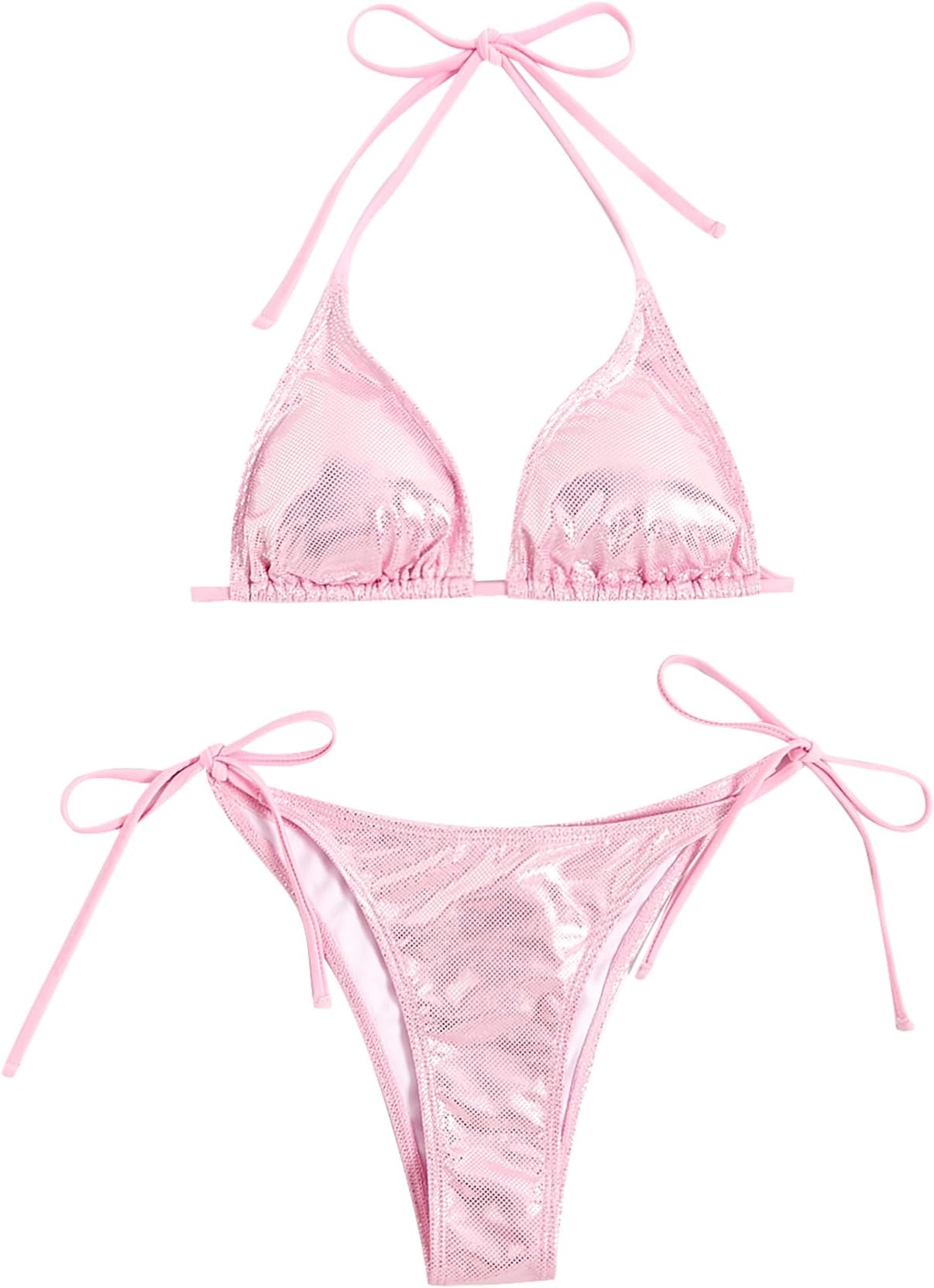 Women's 2 Piece Bathing Suit Glitter Triangle Top Tie Side Thong Bikini Swimsuits