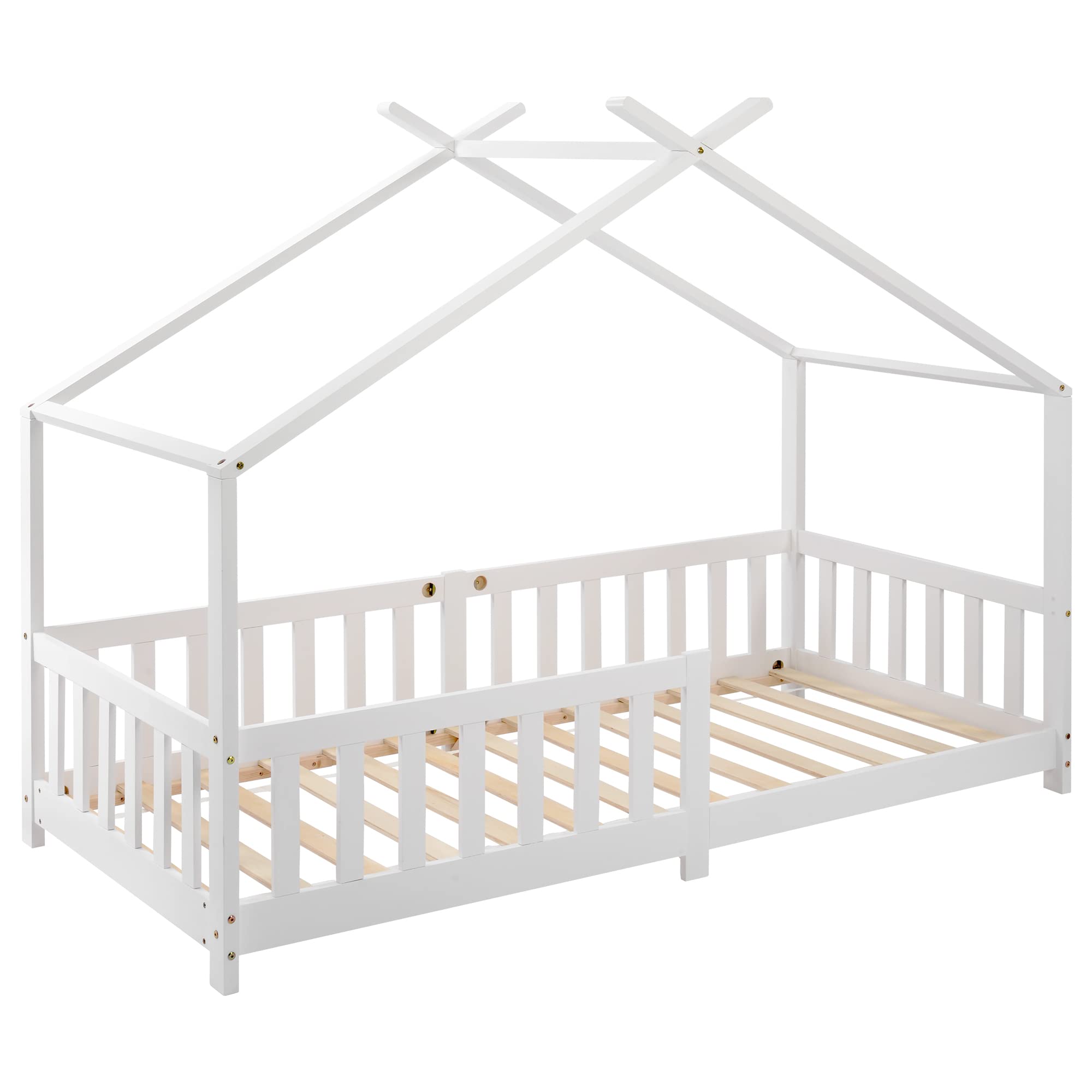 Moimhear Bellissimo letto per bambini, 200 x 90 cm, in legno massiccio con recinzione