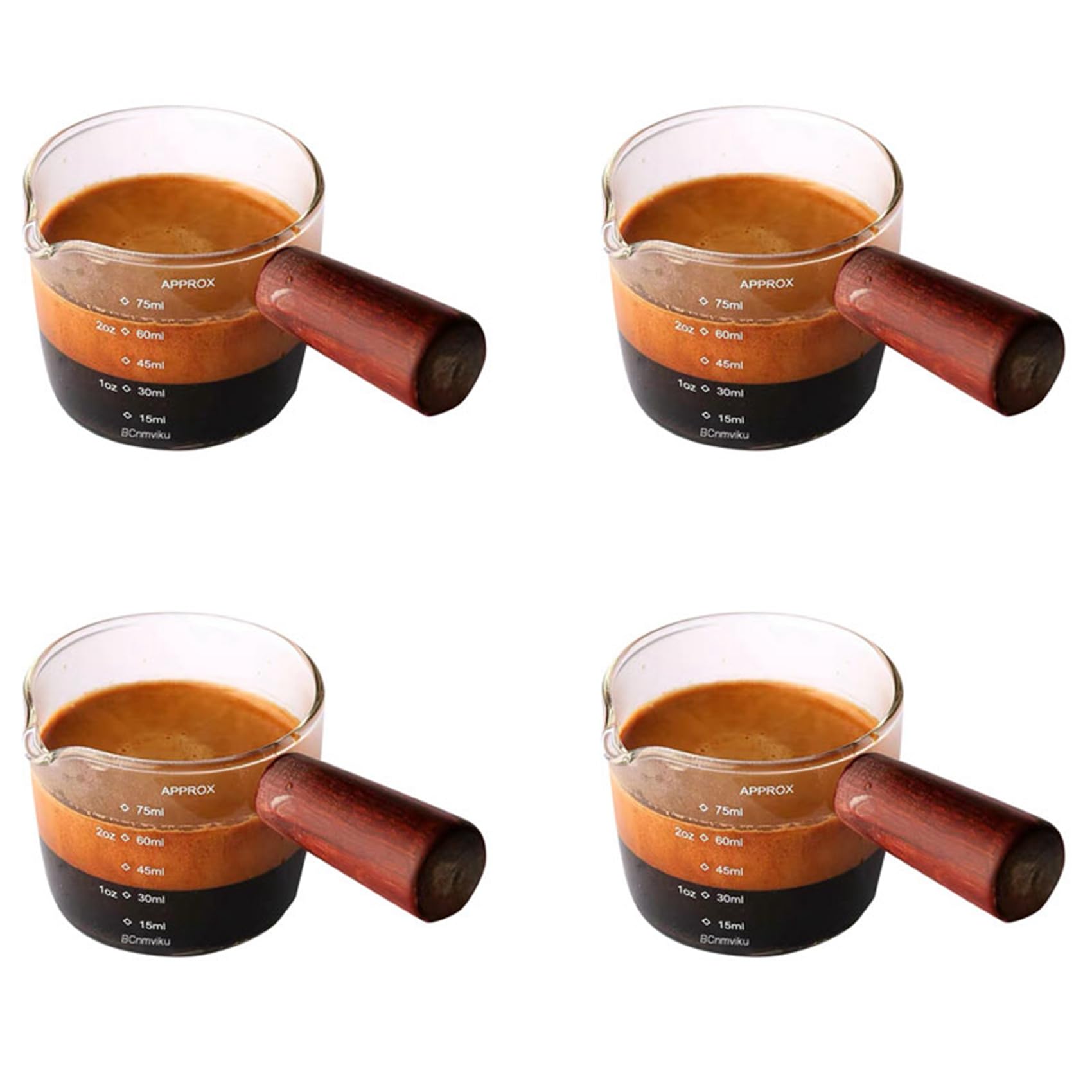 Hndhbfgrt 4X Glass Measuring Cup Espresso Shot Glass 75ML Triple Pitcher Single Spouts with Wood Handle