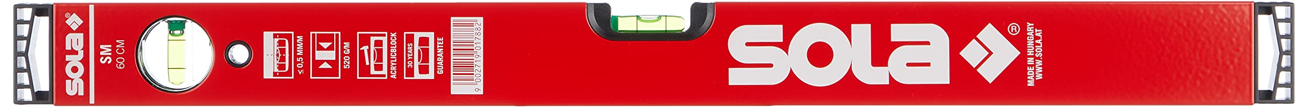 SOLA SM60RED - Nivel de burbuja de perfil rura SM czerwona (600 mm)
