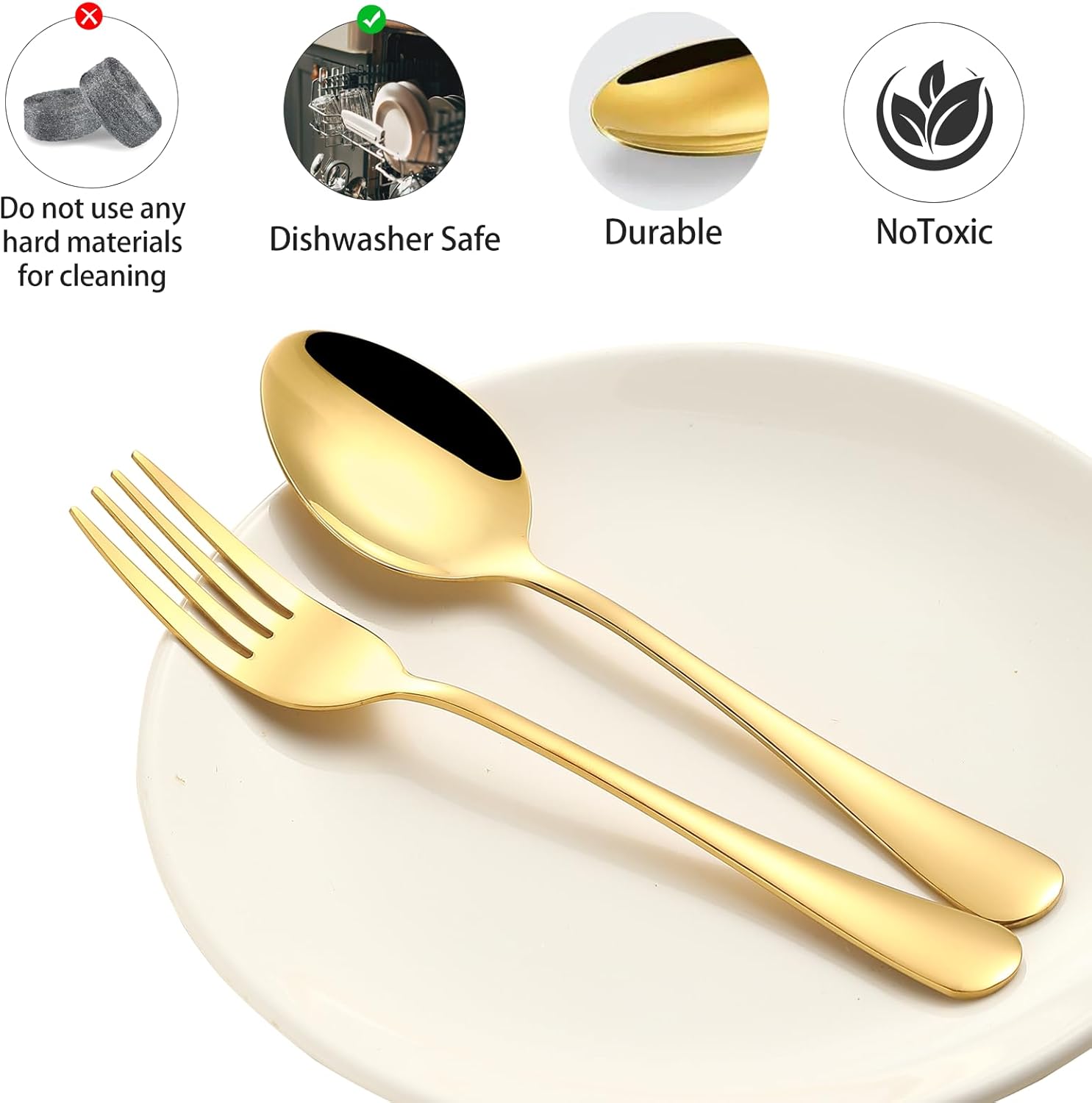 Forks and spoons set 24pcs gold silverware set Dishwasher Safe Food Grade Stainless Steel, salad forks Mirror Polished
