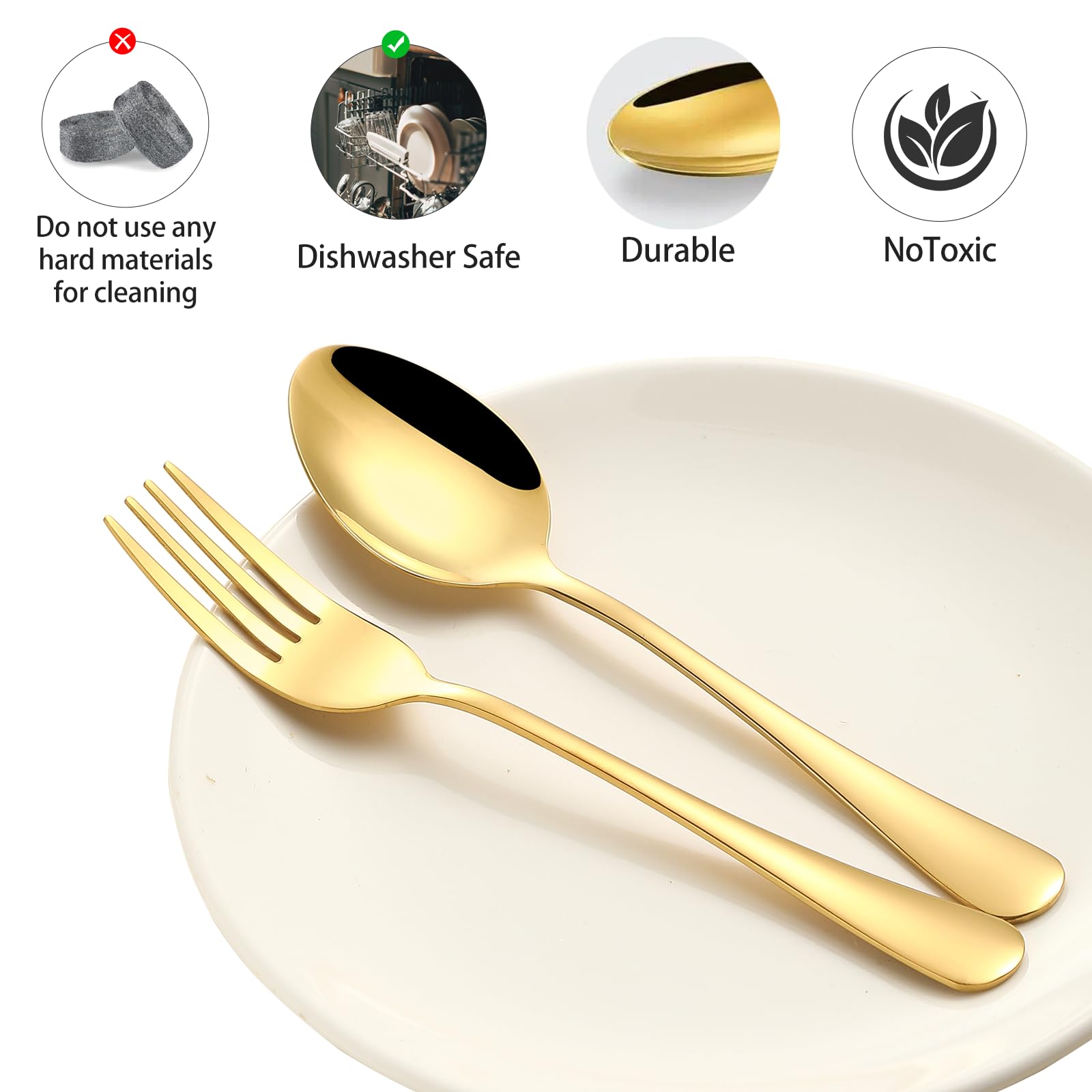 Gold forks and spoons set 24pcs stainless steel gold forks Dishwasher Safe — Amazon image 2