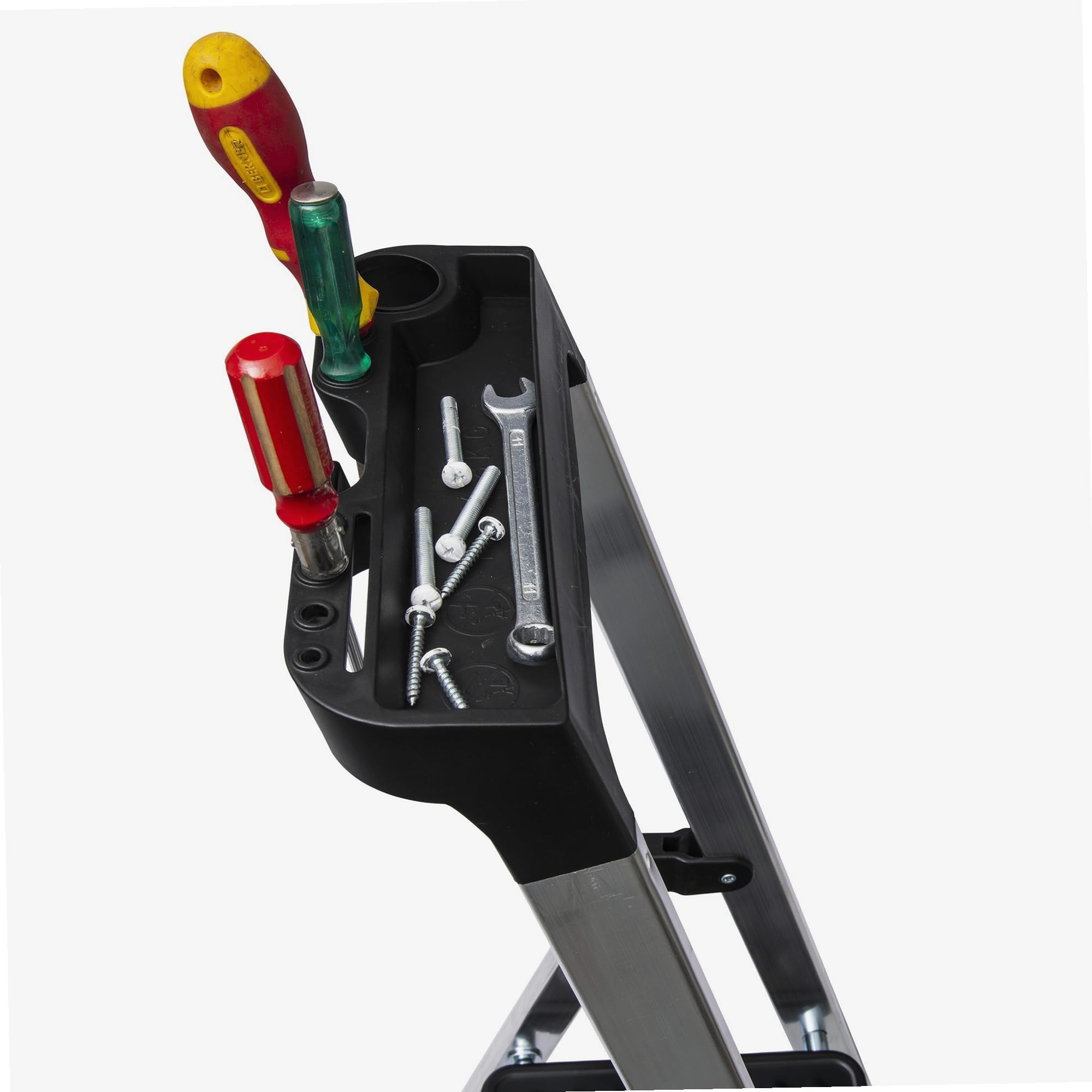 WERKA PRO Escabeau Aluminium 3 Marches - Hauteur 115 cm - Plateforme en Acier Peint - Charge Maximale 150 kg - Léger et Pliable - Pour les Travaux Domestiques et Professionnels
