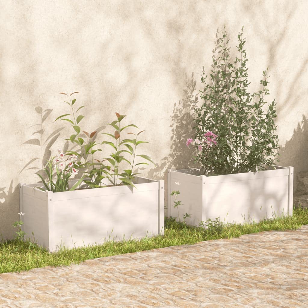 sofutoo Enhance Your Garden with 2-Pack Solid Wood Planters, Weather-Resistant and Spacious for Your Plants, White