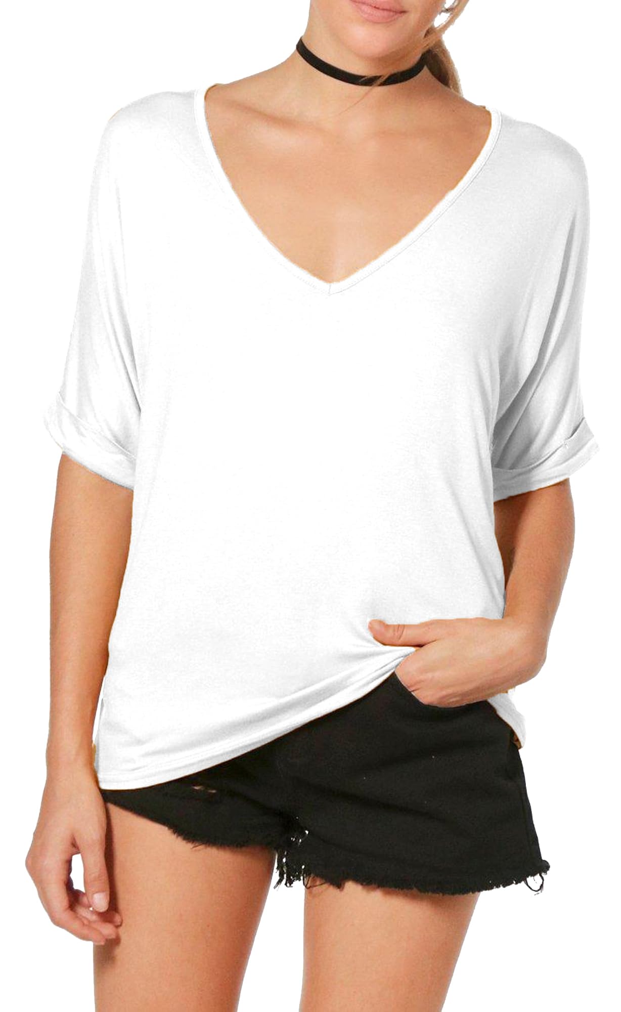 Re Tech UK - Loose Fit Plus Size V Neck T Shirts for Women UK - Great for Spring Summer - Ladies Baggy Oversized Tees 16-26 - V Neck Tops for Women - Black Navy Turquoise,