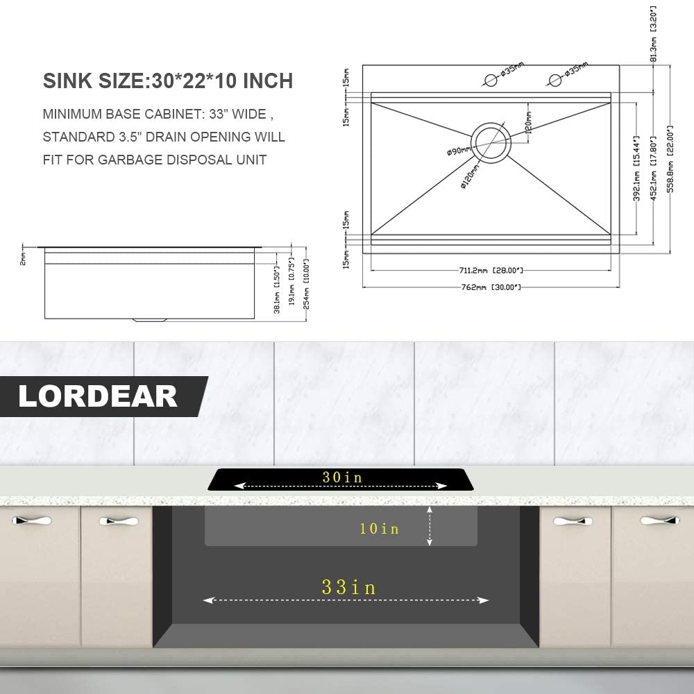 Snapklik.com : LORDEAR Drop In Kitchen Sink 30 Inch Stainless Steel ...