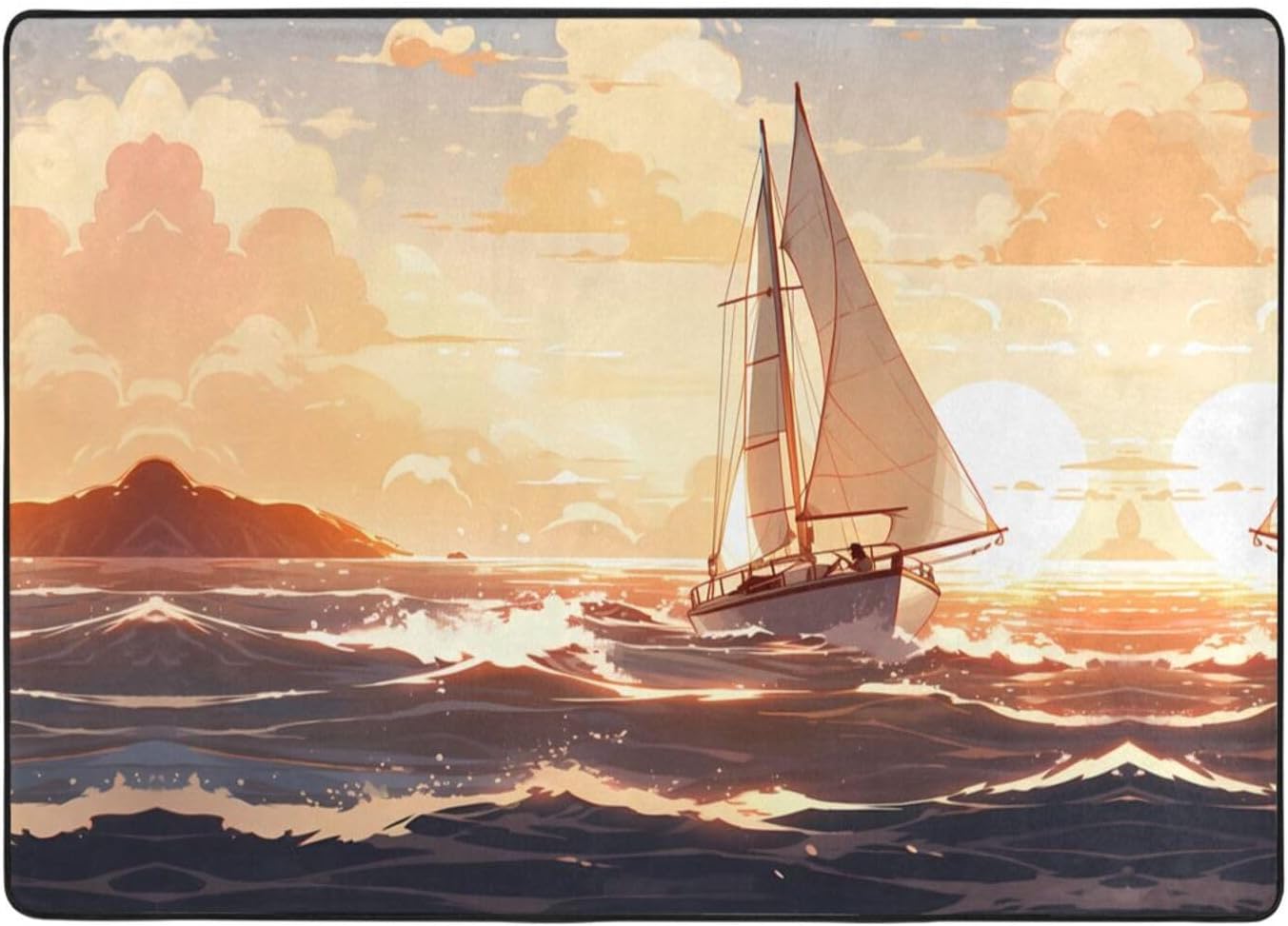 Yacht Printed Flannel Floor mat 80x58 inches for Bedroom, Living Room, Study Room Decorative Carpet