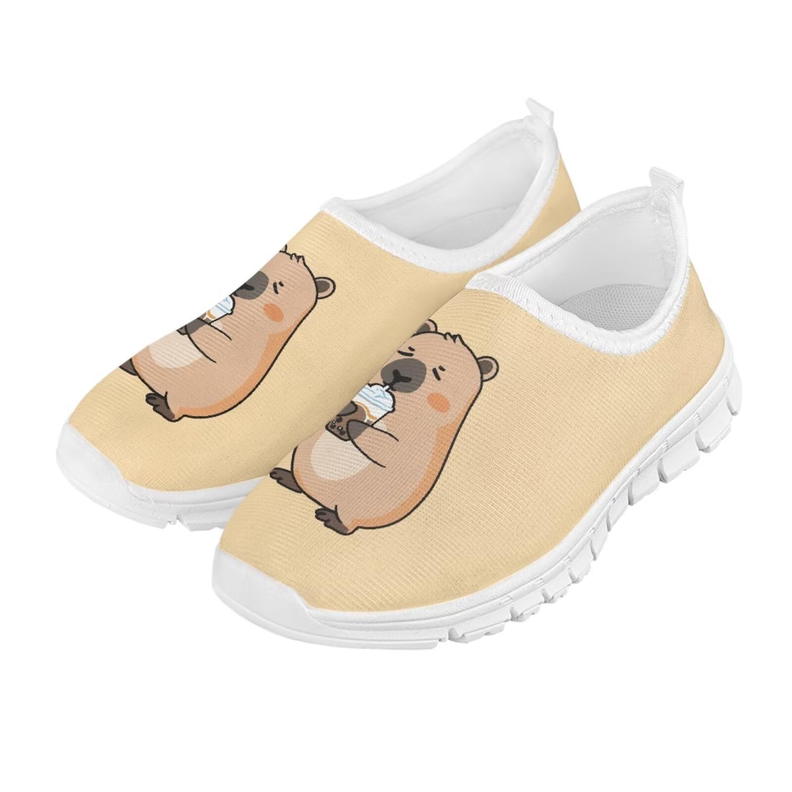 Gorweirop Capybara Size 2 Kids Slip on Shoes Yellow Girls Athletic Shoes Comfort Lightweight Laceless Running Shoes Breathable Kids Loafers Shoes for Girl's Jogging Climb