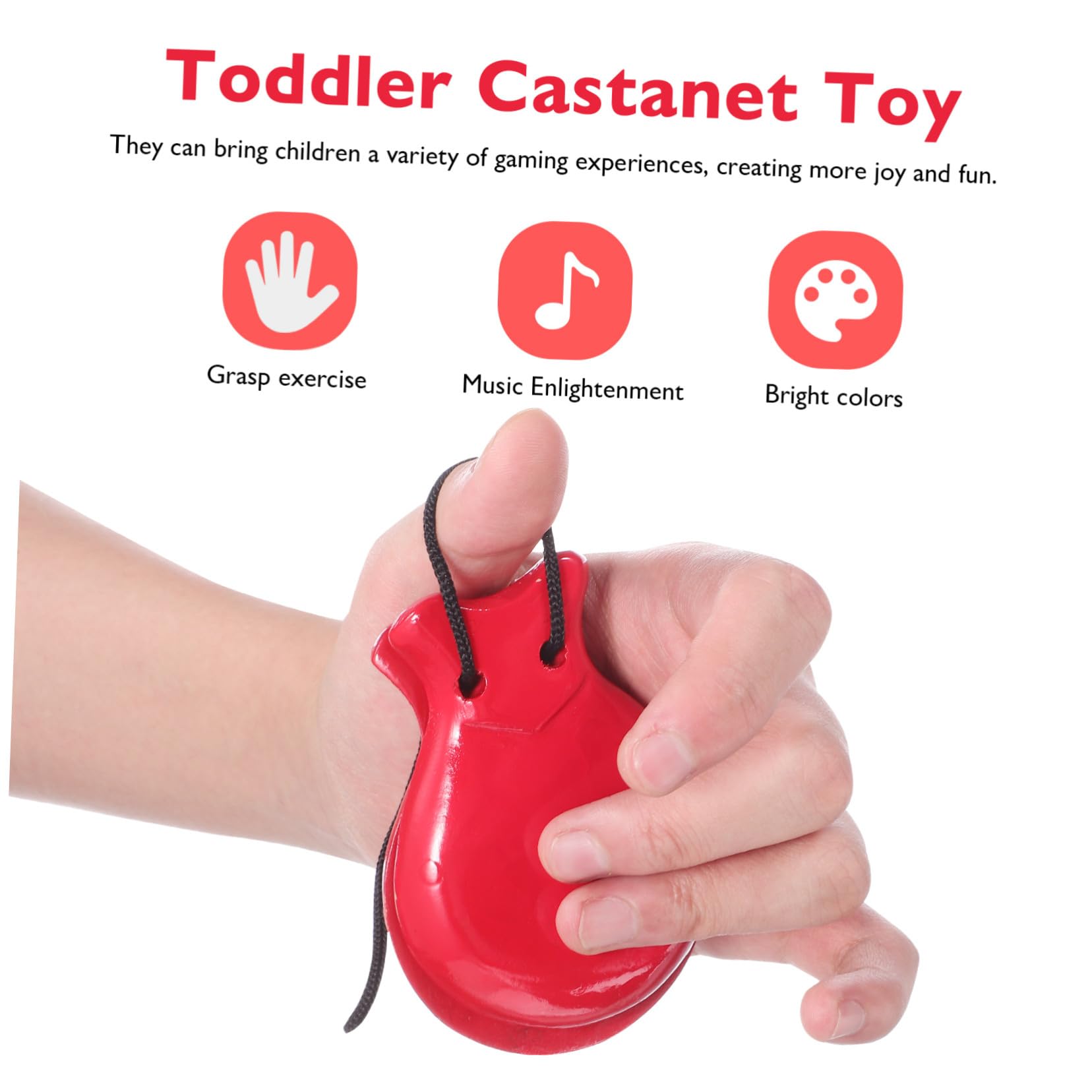 Nacchere Da Dito in Legno Per Bambini, Strumento Musicale Percussione Portatile Suono Nitido, Set 2 Paia Nero e Rosso Per Educazione Musicale e Gioco Educativo