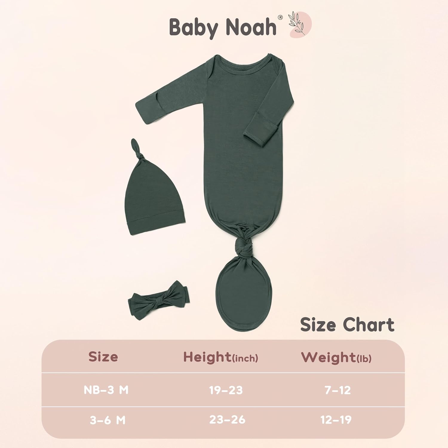 Newborn Baby Knotted Gown, Ultra-Soft Infant Sleeper Coming Home Outfit with Hat, Bowknot (2 Packs) - Image 7