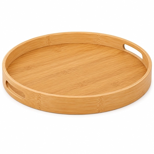 Bandeja de Servir Redonda, Bambu Natural, 35cm | Bandeja de Decoração, Organizador Bandeja de Servir Redonda, Bambu Natural, 35cm | Bandeja de Decoração, Organizador