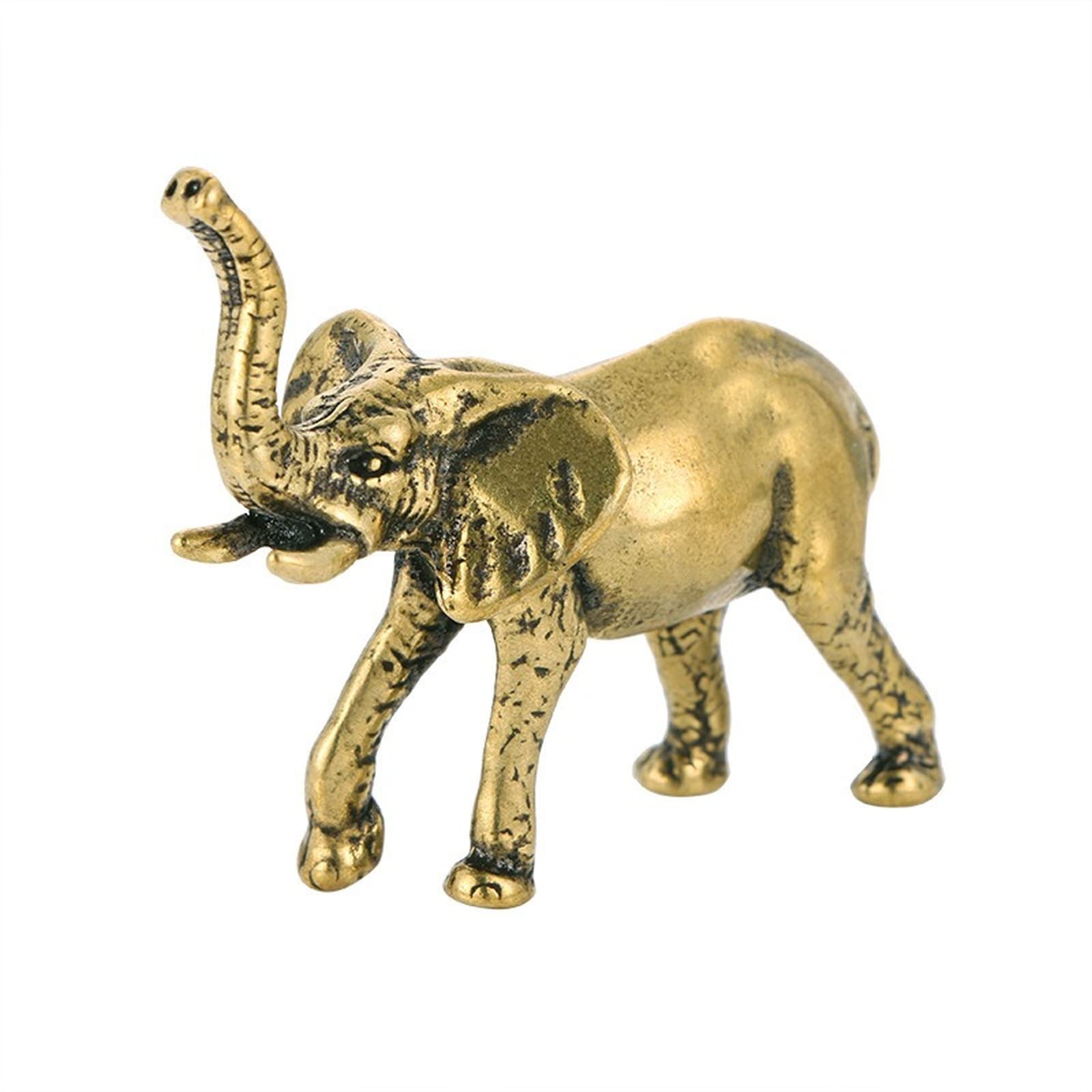 NGDFGR Brass Tusk Elephant Miniature Figurines,Animal Elephant Statue Model Crafts Desktop Small Ornament Home Sand Table Study Decor Accessories Study Paperweight