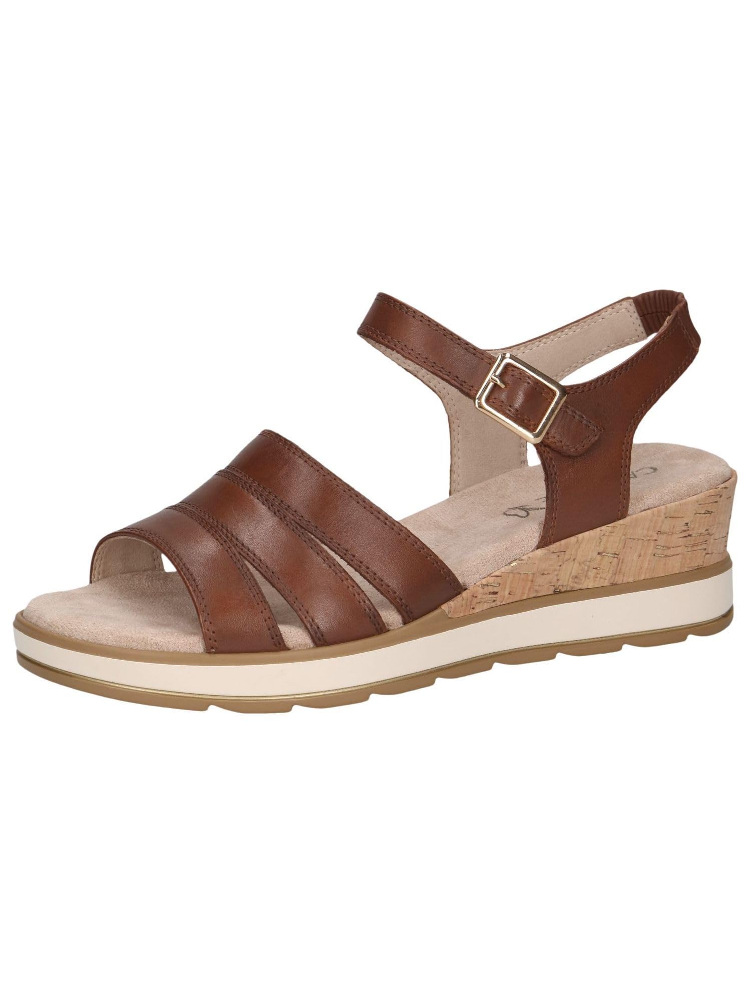 CAPRICE Women Sandals Wedge Heel Leather Summer, Brown (Cognac Nappa), 3.5 UK