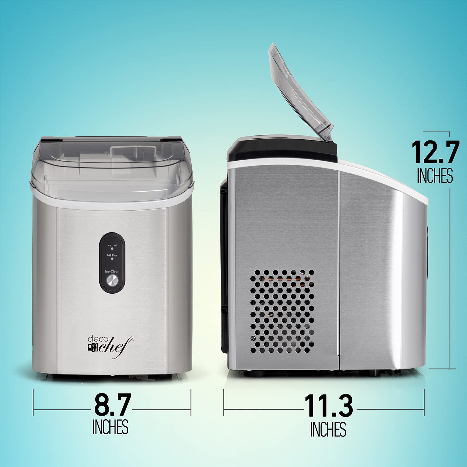 Deco Chef 33LB Per Day Countertop Ice Maker, 1-Click Automatic Operation, Self-Cleaning, Chewable Soft Nugget Ice, Stainless Steel on Fridge.com