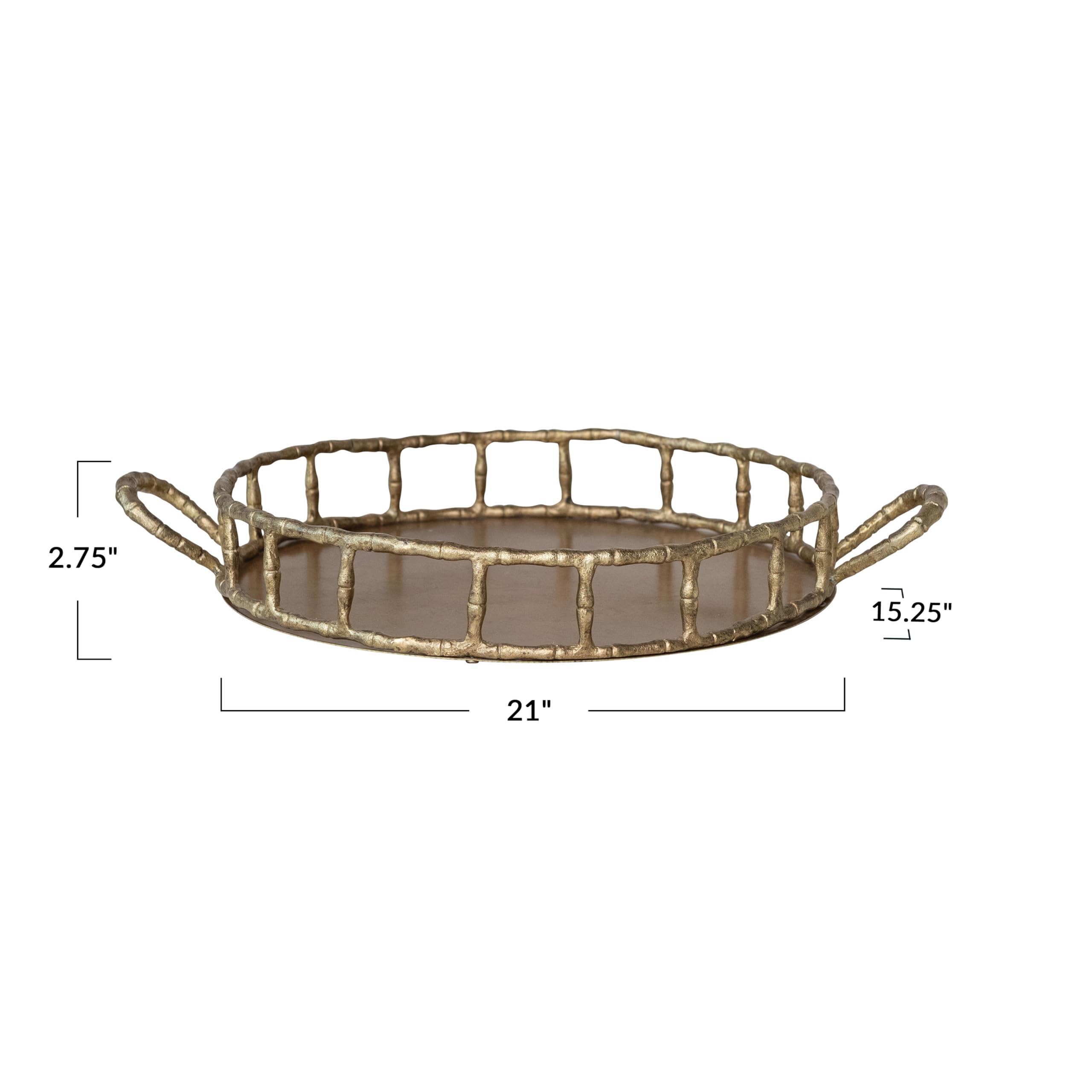Creative Co-Op Cast Aluminum Faux Bamboo Tray with Handles, Brass Finish