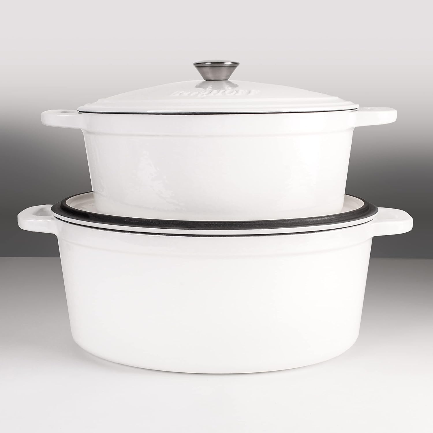 BergHOFF 4Pc Neo Enameled Cast Iron Cookware Set, 5qt., 8qt. Oval Dutch Ovens, Matching Lid, Induction Cooktop Ready, Oven Safe Up To 400°F, White