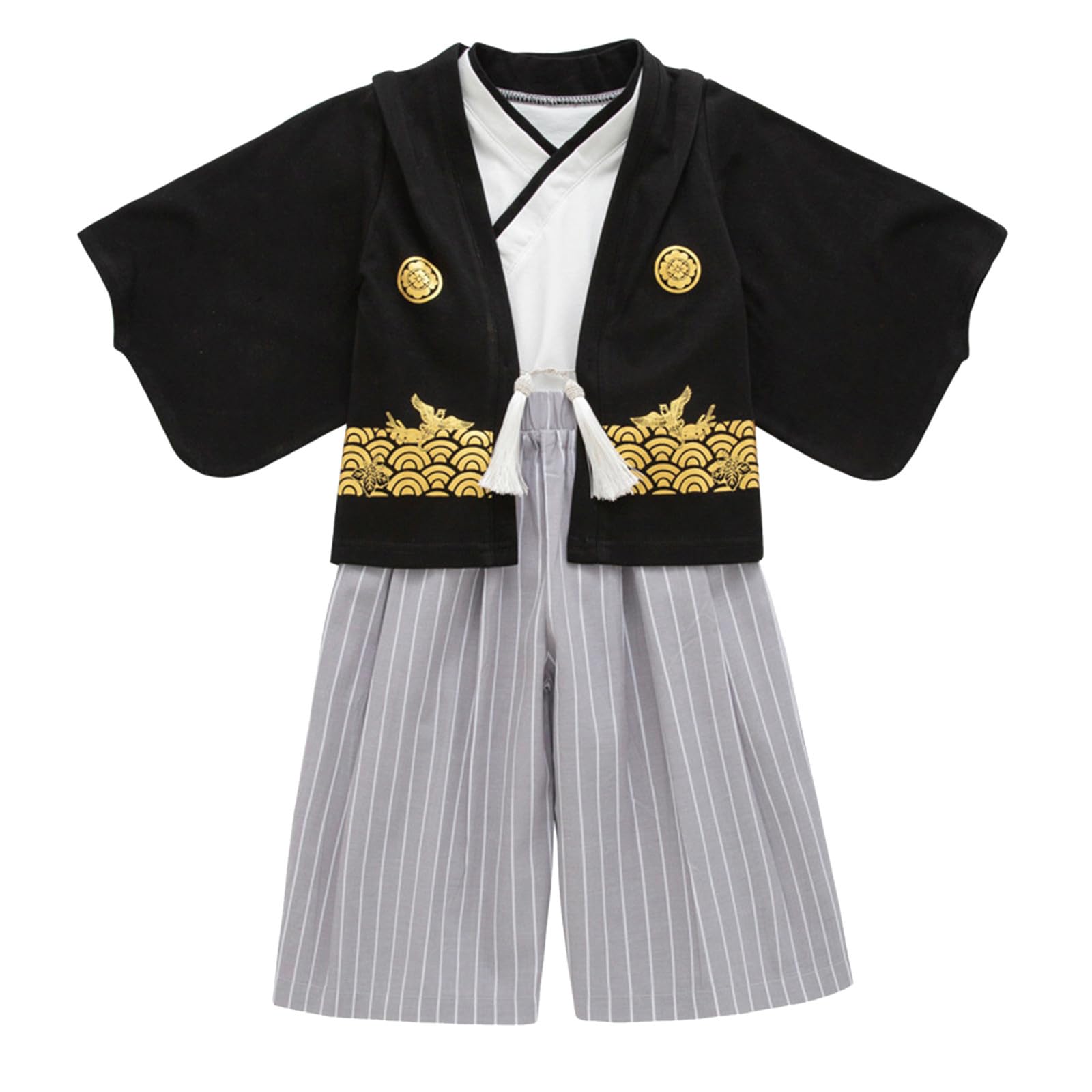 Generisch Costume de baptême 98 - Vêtements traditionnels - Kimono traditionnel - Pour garçon - En tissu noir - Pour enfant