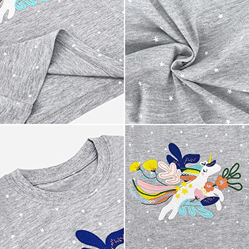 Toddler Girls Short Sleeve Shirts Unicorn Graphic Cotton Shirt Tee Summer T-Shirts for Girls 2-7 Years(Gray Uni,4T)4