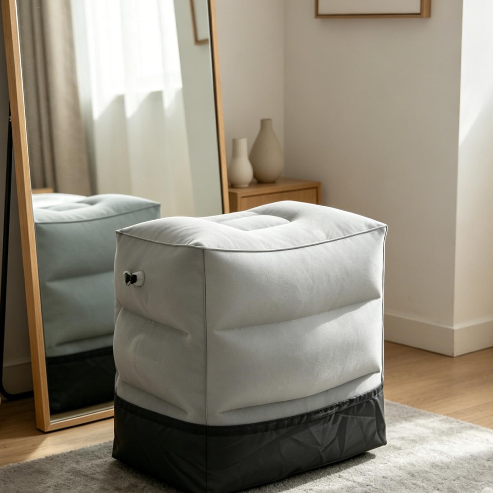 2 Set Poggiapiedi Gonfiabile da Viaggio Regolabile e Pieghevole in Materiale Floccato Laminato, Design Ergonomico Ultraportatile per Casa e Voli