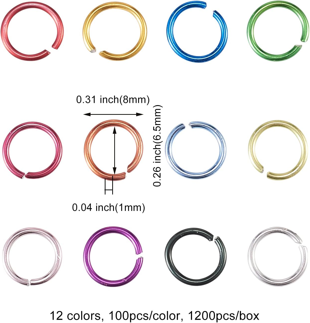 UR URLIFEHALL 1200 Pcs 12 Colors 18 Gauge Aluminum Open Jump Rings Connectors for Choker Necklaces Bracelet Chain Maille Jewelry Making - Image 2