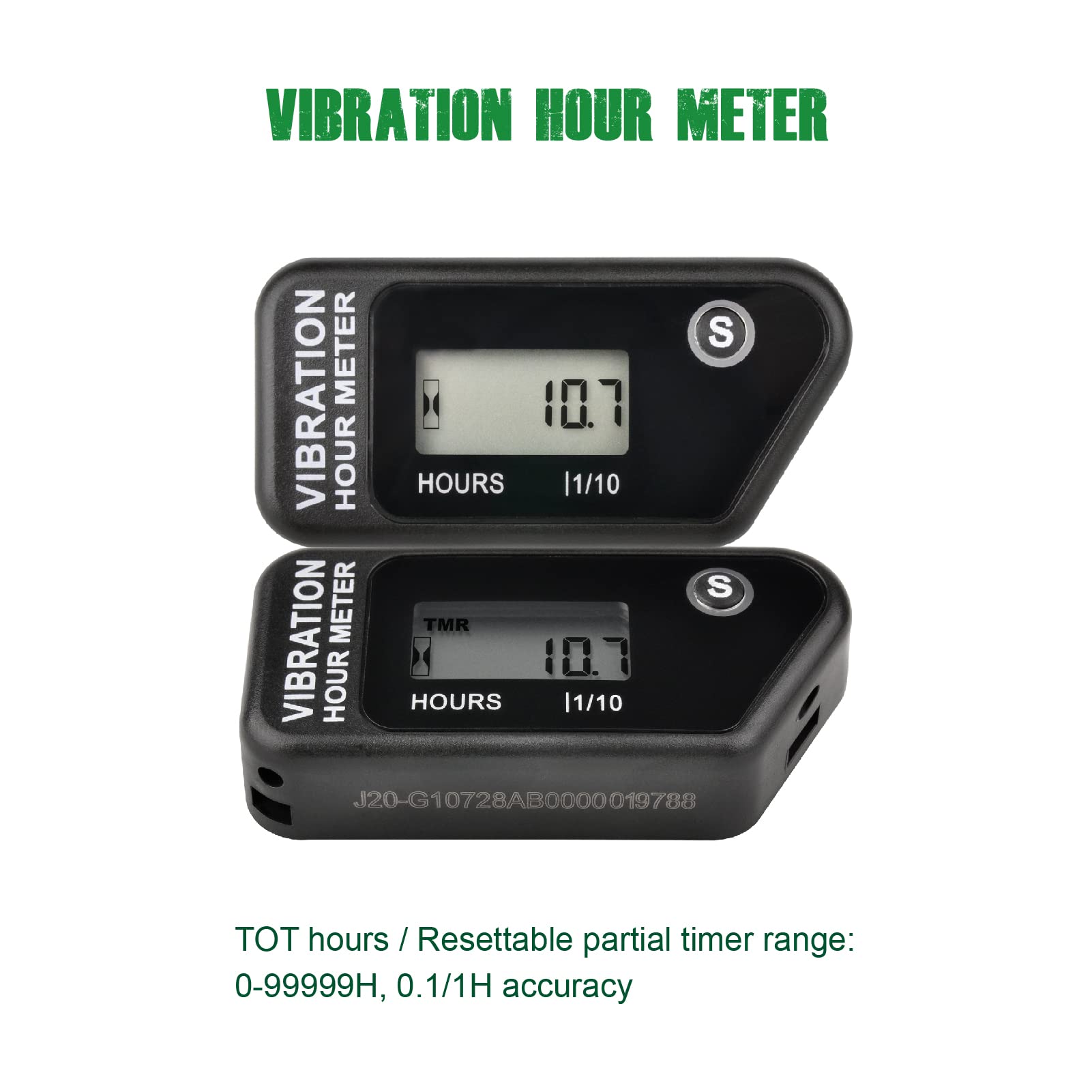 Yooreal Compteur horaire de vibrations sans fil, rappel d'entretien pour moteur à essence/diesel/électrique alimenté par générateur compresseur moto souffleuse à neige remorque