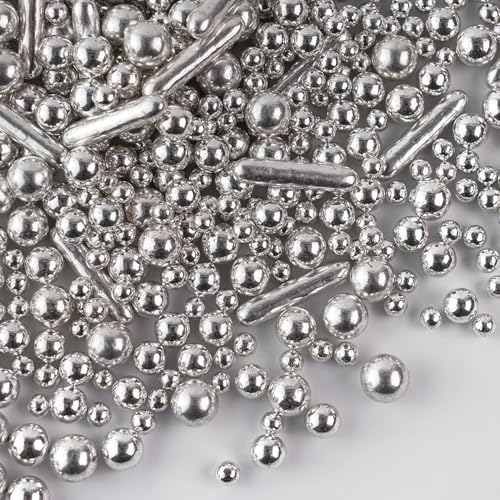 Perles comestibles en sucre argenté 130g - Décoration pour gâteaux, cupcakes, biscuits, desserts - Décors Sucre perlé argenté pour fêtes et...