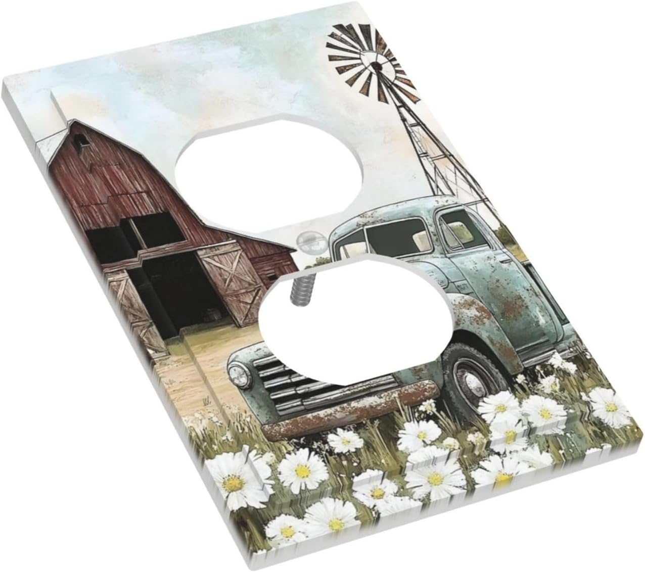 Retro Trucks Old Barn Windmill Teal Car Rustic Outlet Covers 1 Gang Duplex Light Switch Cover Decorative Switch Plates Electrical Receptacle Faceplate Wall Plate for Farmhouse Home Decor