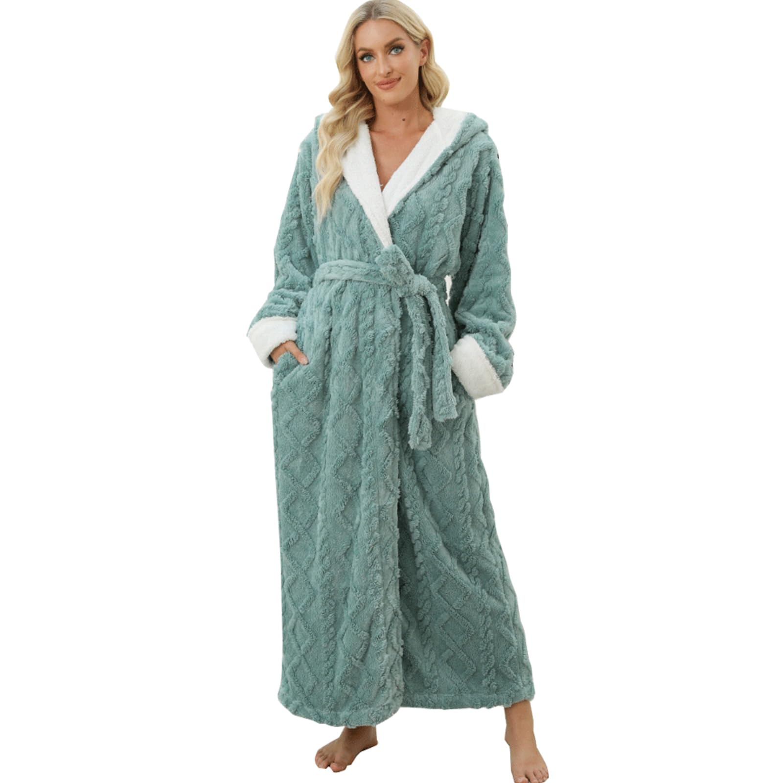 LKG Women Hooded Fleece Robe,Lightweight Plush Warm Winter Bathrobes for Women Full Length