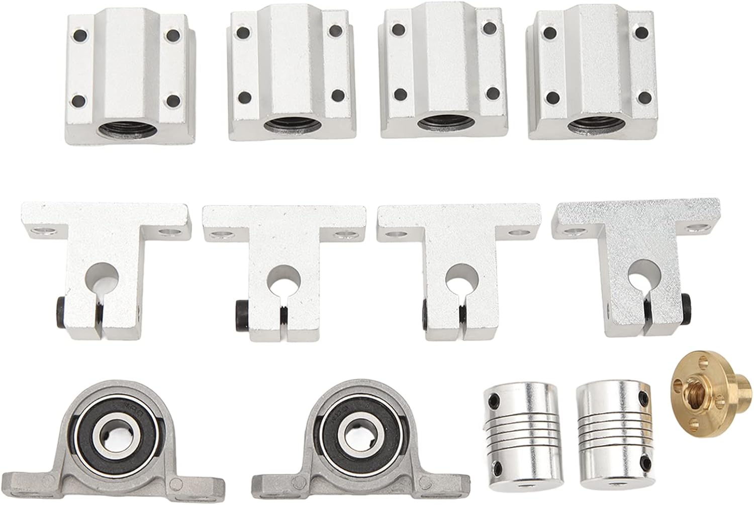 Linear Motion Rod Shaft Kit, 2 Linear Motion Rod Shaft, 4 SC8UU Sliding Bearing Block, 1 Screw 1 Nut 2 Vertical Bearing 2 Flexible Shaft Couplings Stepper Motor