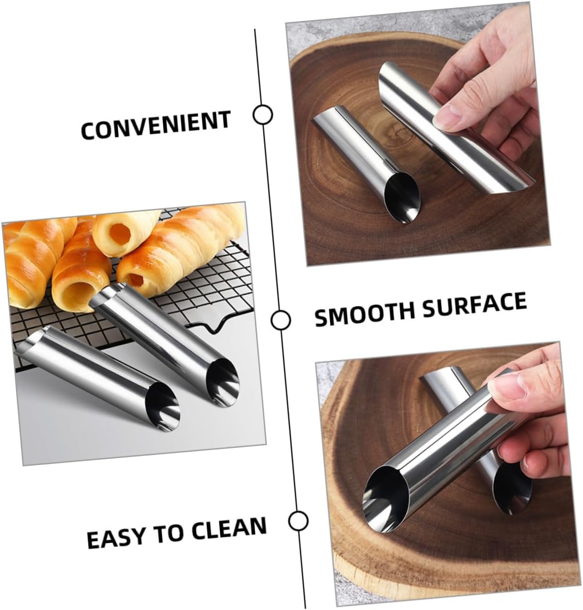 30pcs Croissant Molds Horns Molds for Baking Tubular Stainless Steel Easy to Use Clean