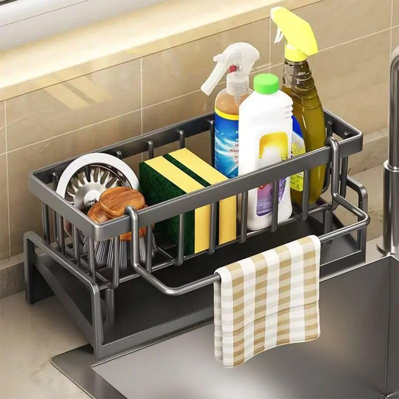 Kitchen Sink Caddy | Sponge Soap Dispenser & Dish Brush Holder with Removable Drip Tray | SUS304 Stainless Steel Rustproof Sink Organizer for Countertop (Black)-image-22