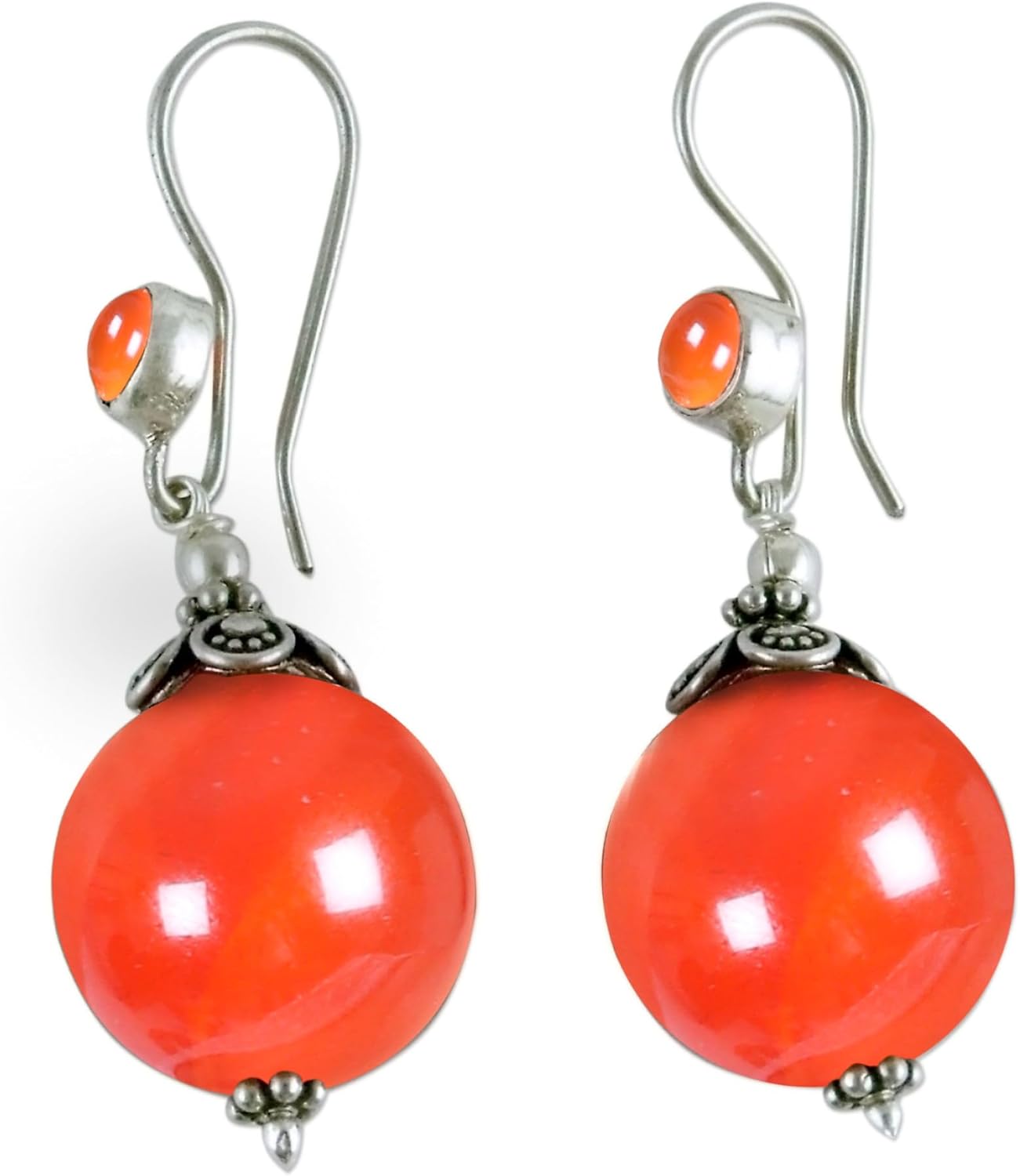 NOVICA Artisan Handmade Carnelian Dangle Earrings Sterling Silver Red India Birthstone [1.8 in L x 0.6 in W x 0.6 in D] ' Gujurati Ode'