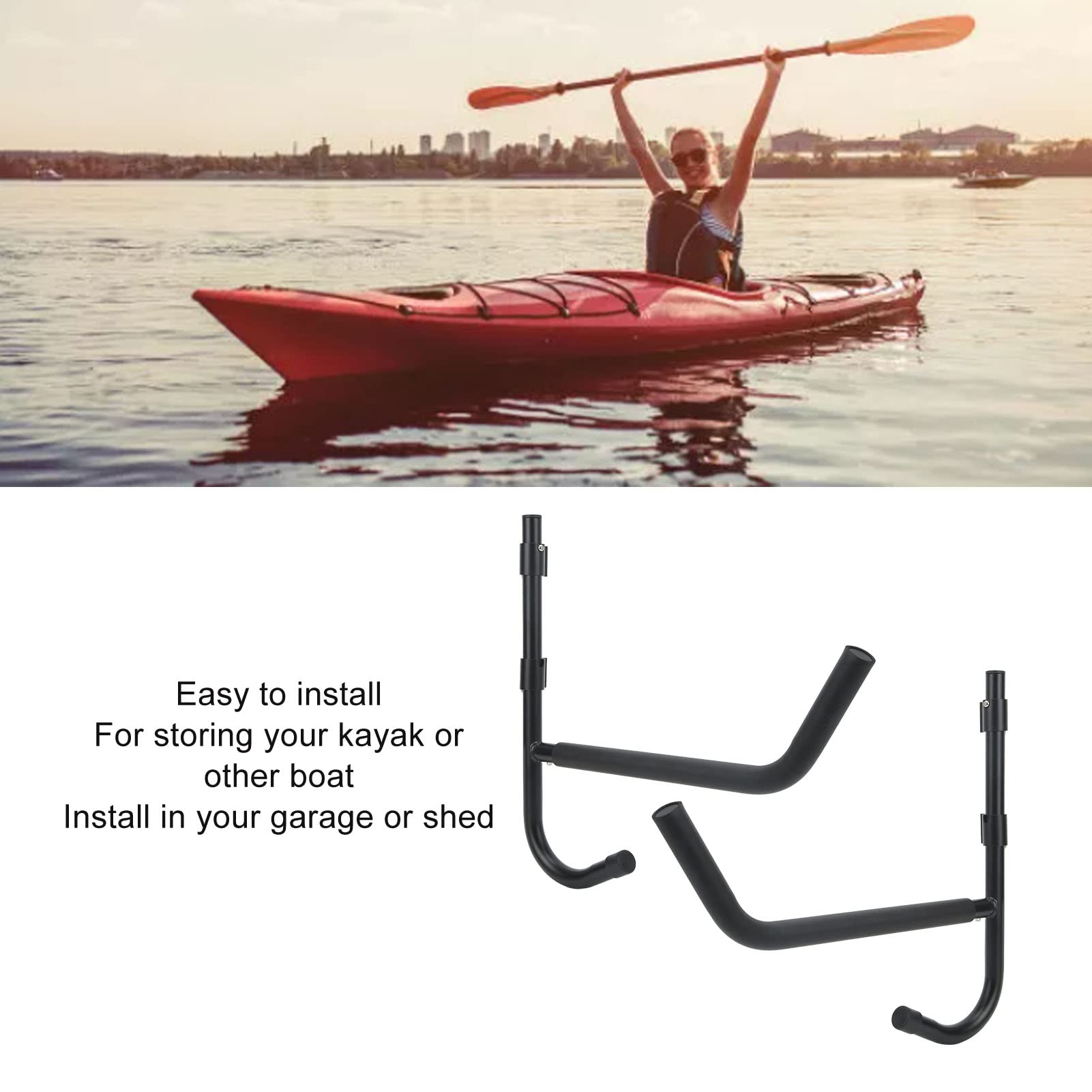 Yuecoom Kayak Storage Rack, Heavy Duty Folding Rotatable 90 Degree Paddle Board Hook Surfboard Wall Mount Hanger Kayak Paddle Holder for Garage Shed
