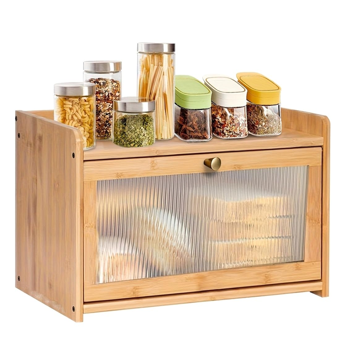 IJSDNVJNDX Dustproof Kitchen Storage Organizer-Bamboo Acrylic Bread Box 1pc with Lid for Snacks, Spices and Cosmetics