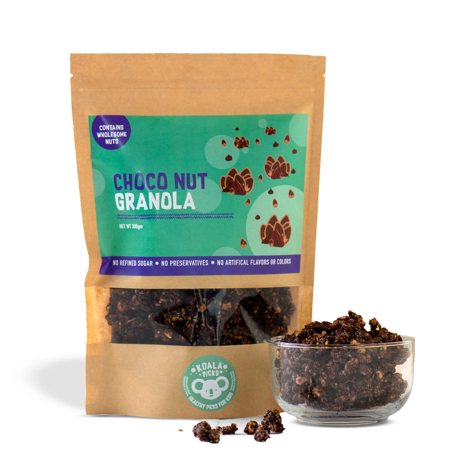 Koala PicksChoco Hazelnut Granola - 300g, Crunchy and Delicious Breakfast Cereal - Perfect for Healthy Eating - Made with All-Natural Ingredients