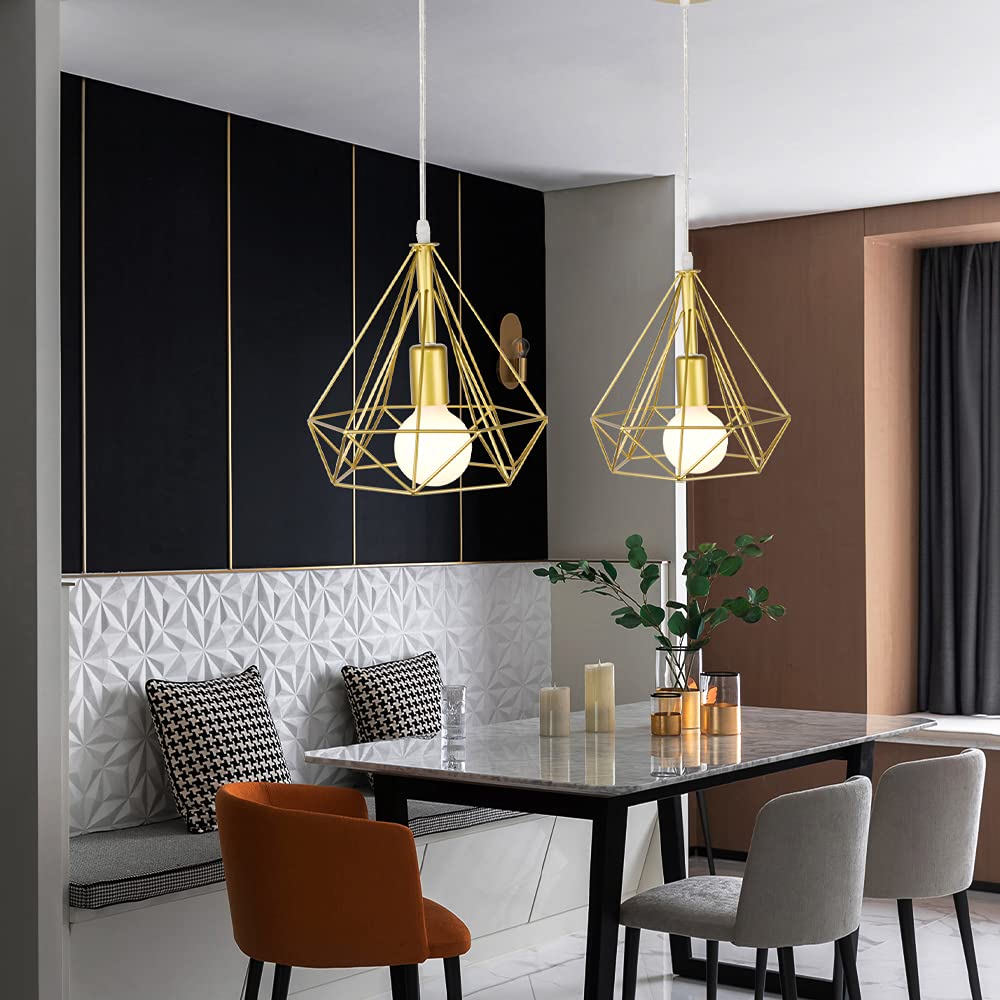 iDEGU Lampada a sospensione vintage 25 cm Lampada da soffitto industriale E27 Illuminazione a sospensione retrò per sala da pranzo, camera da letto, soggiorno, cucina (3 pezzi, oro)