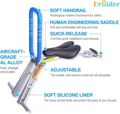 Miniatura 2 de Asiento de bicicleta para niños, asiento de bicicleta para niños de montaje frontal, apto para bicicletas de montaña, bicicletas de crucero