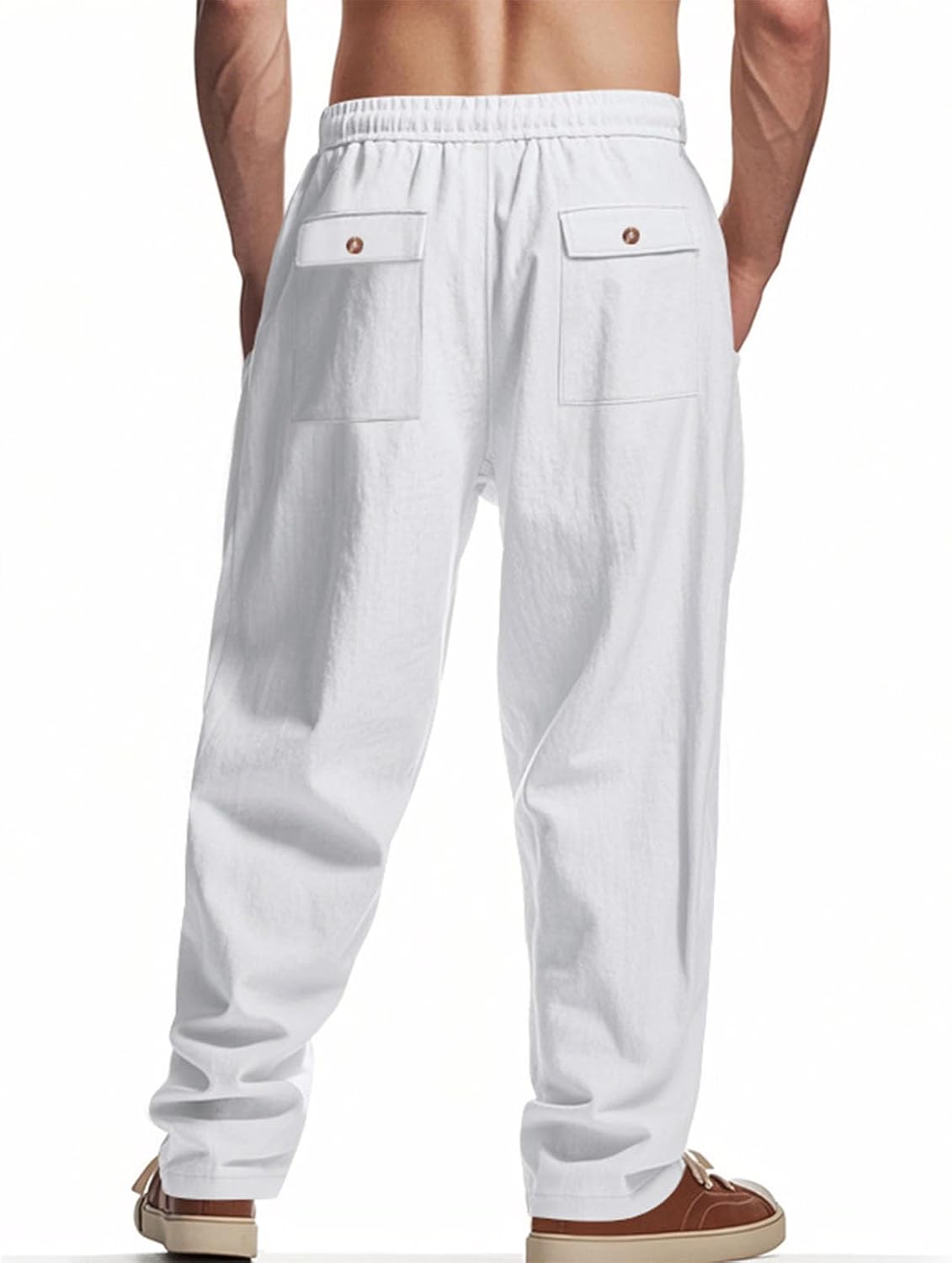 DMOYALA Mens Casual Linen Pants Loose Fit Elastic Drawstring Waist Straight Legs Pant Summer Yoga Beach Long Trousers