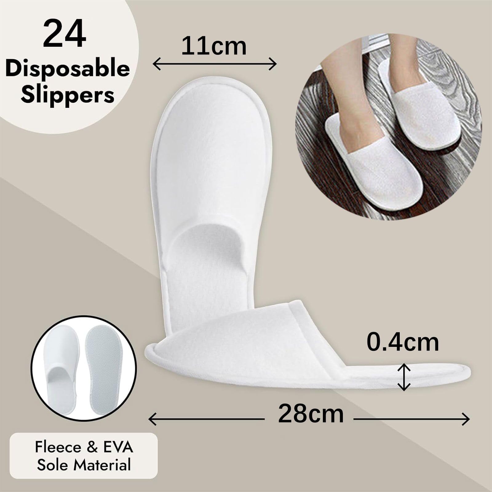 24 Paires de Pantoufles Jetables pour Hôtels Slippers Invités en Vrac pour Maisons, Spas, Mariages, Voyages, Taille Universelle, Antidérapantes