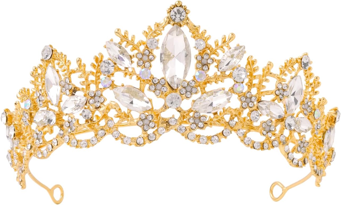 Yellow Chimes Tiara for Women and Girls Silver Gold Plated Crown for Women Floral Crystal Studded Bridal Wedding Crown Tiaras for Women and Girls Gift For Women & Girls Valentine Gift for Girls