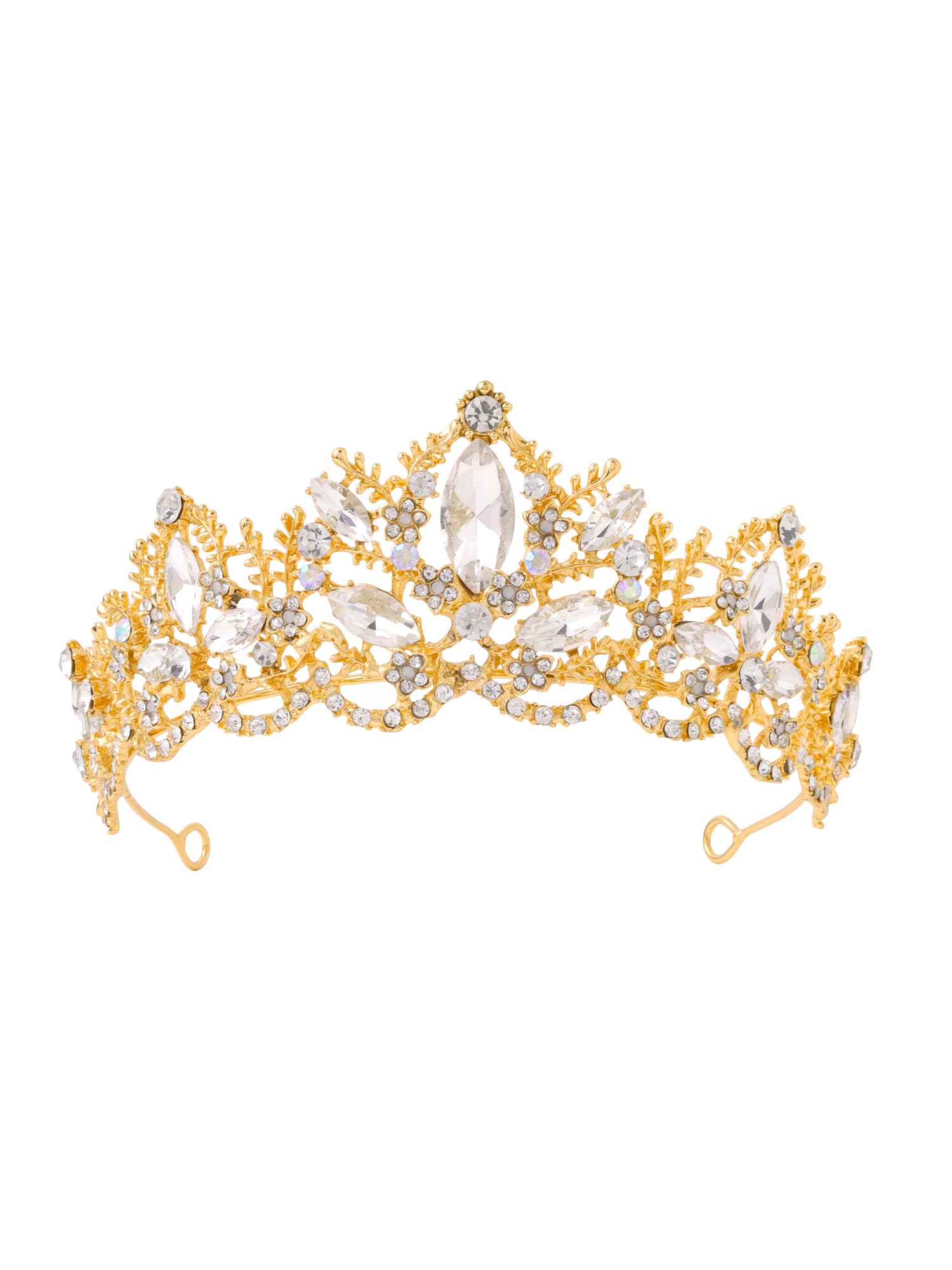 Yellow Chimes Tiara for Women and Girls Silver Gold Plated Crown for Women Floral Crystal Studded Bridal Wedding Crown Tiaras for Women and Girls Gift For Women & Girls Valentine Gift for Girls