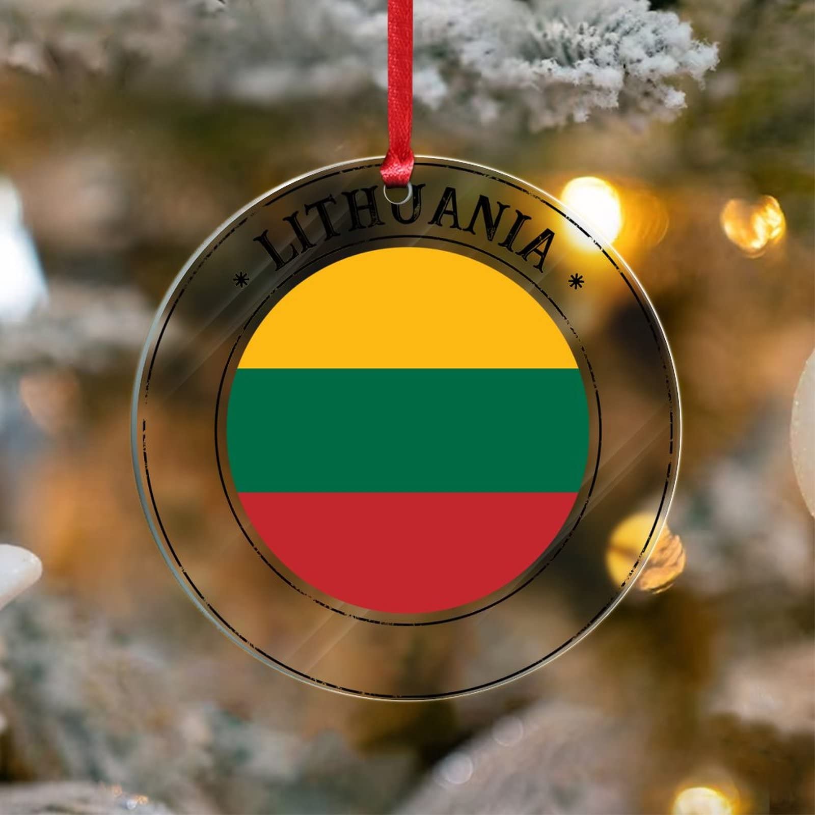 Lithuania Flag Lithuania Seal Acrylic Ornaments, Patriotic Country Flag Hanging Ornaments for Christmas Tree Decoration, Lithuania Christmas Ornament Keepsake Souvenir Gift