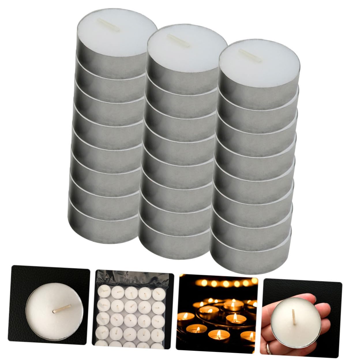 SHERCHPRY 100 Velas de Té sin Humo Larga Duración, Redondas, Cera y Aluminio, Hogar y Oficina