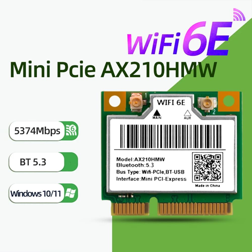 WiFi 6E Mini PCI-E AX210HMW Wireless Network Card Bluetooth 5.3 Adapter for Desktop Laptop, Tri-Band 2.4/5/6GHz AX WiFi