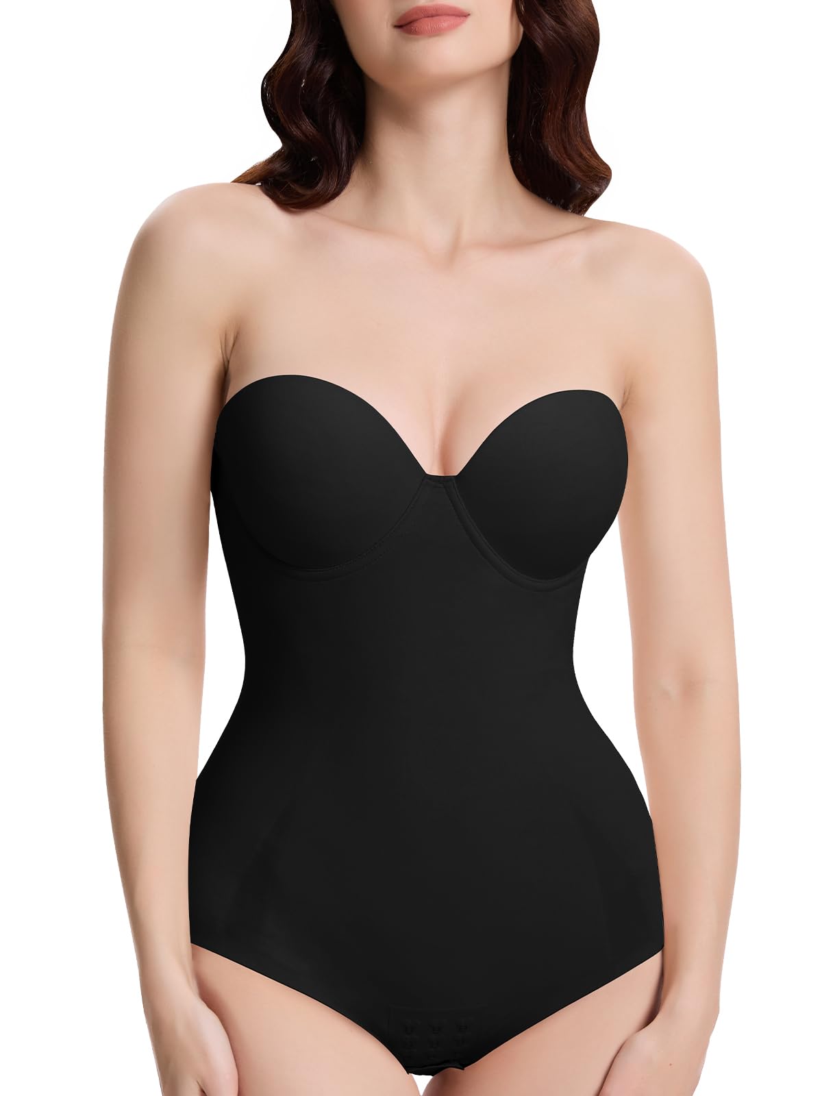 Decorus Seamless Strapless Shapewear Bodysuit - Tummy Control Sculpt Body Shaper : Cupped with Removable Straps