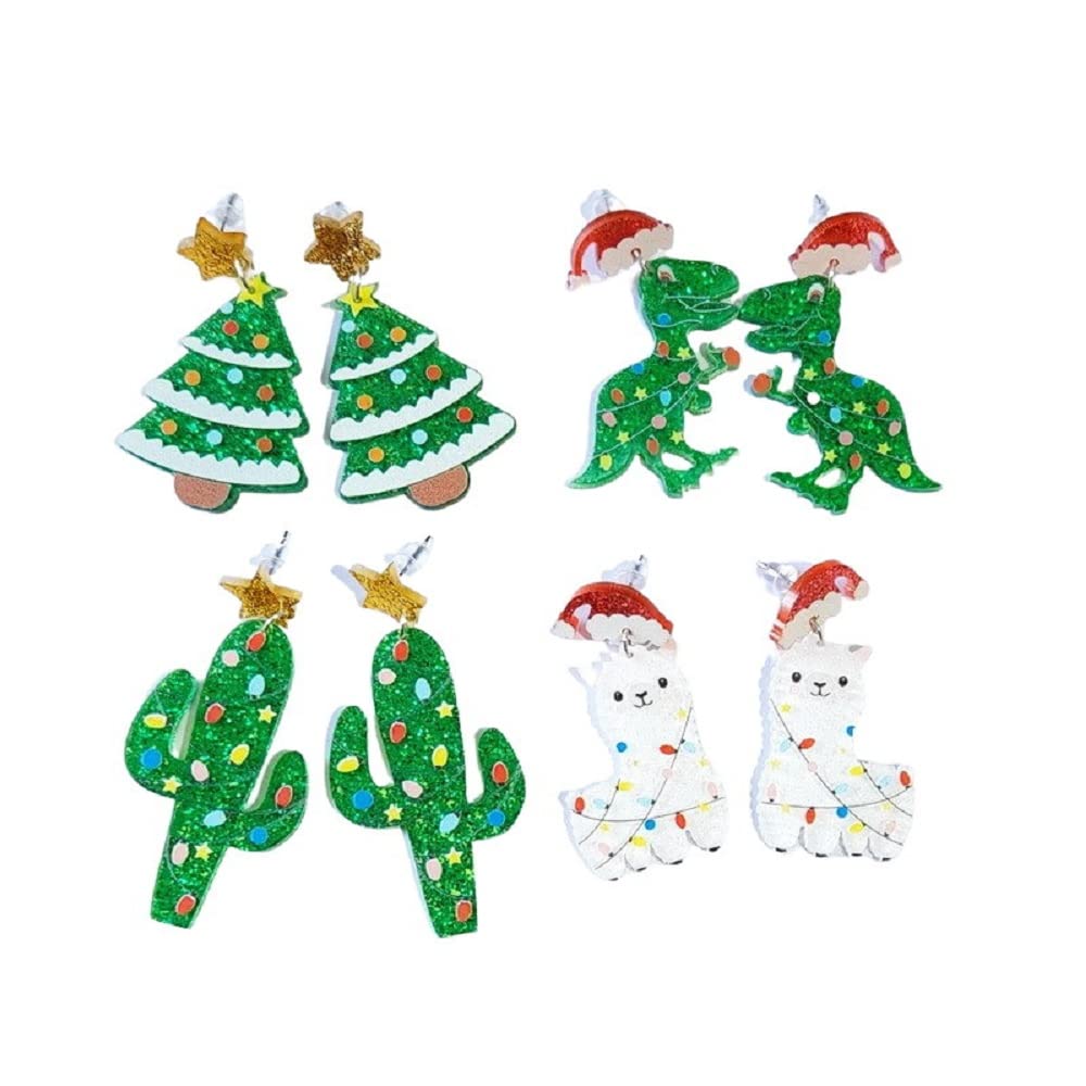 4 PairsChristmas Earrings For Women Christmas Stud Earrings Acrylic Earrings Set Gingerbread Dinosaur Rainbow Earrings Gingerbread Christmas